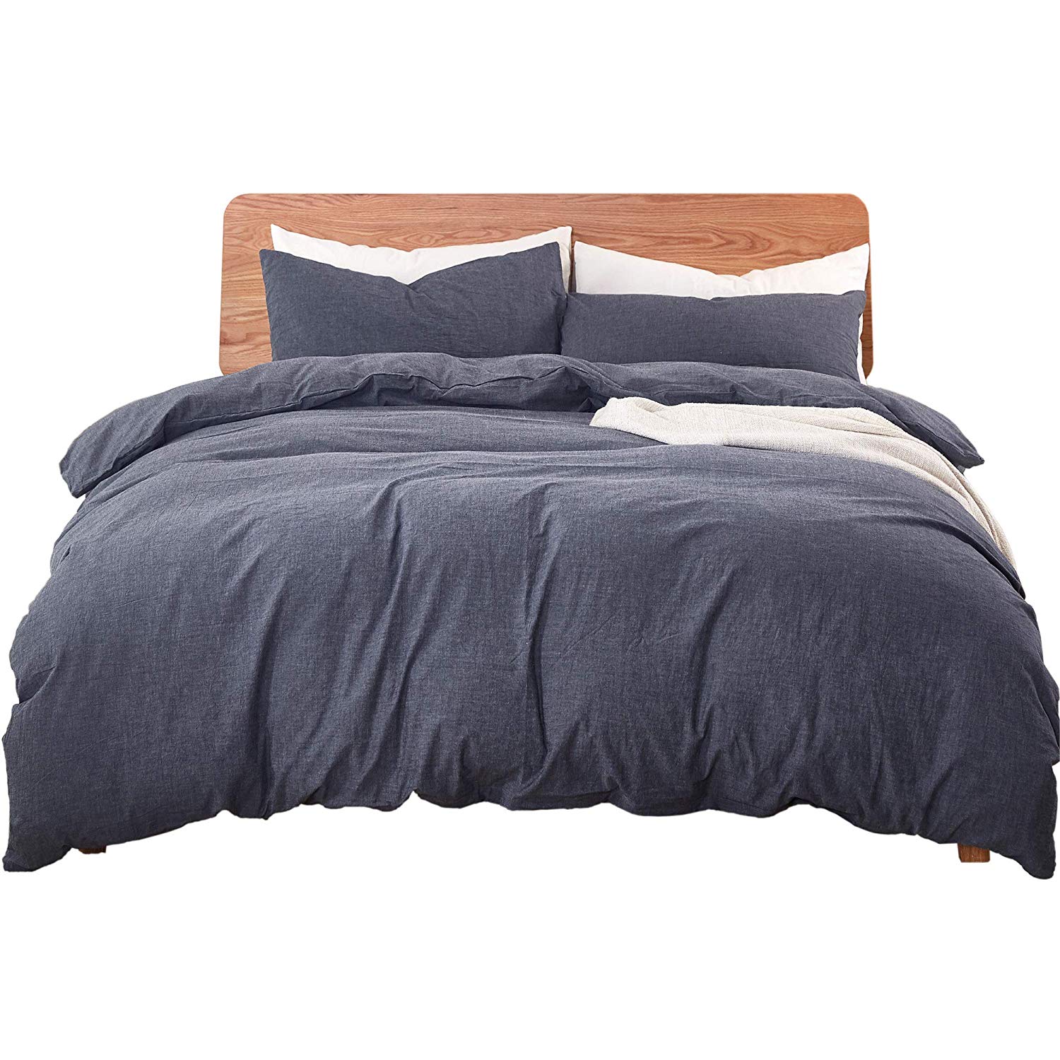3 Piece 100% Cotton Duvet Cover Set, Soft Breathable Bedding