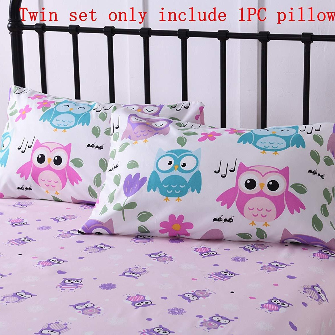 5/7 Piece Kids Owl Comforter Set, Girls Bedding for Twin Full Beds