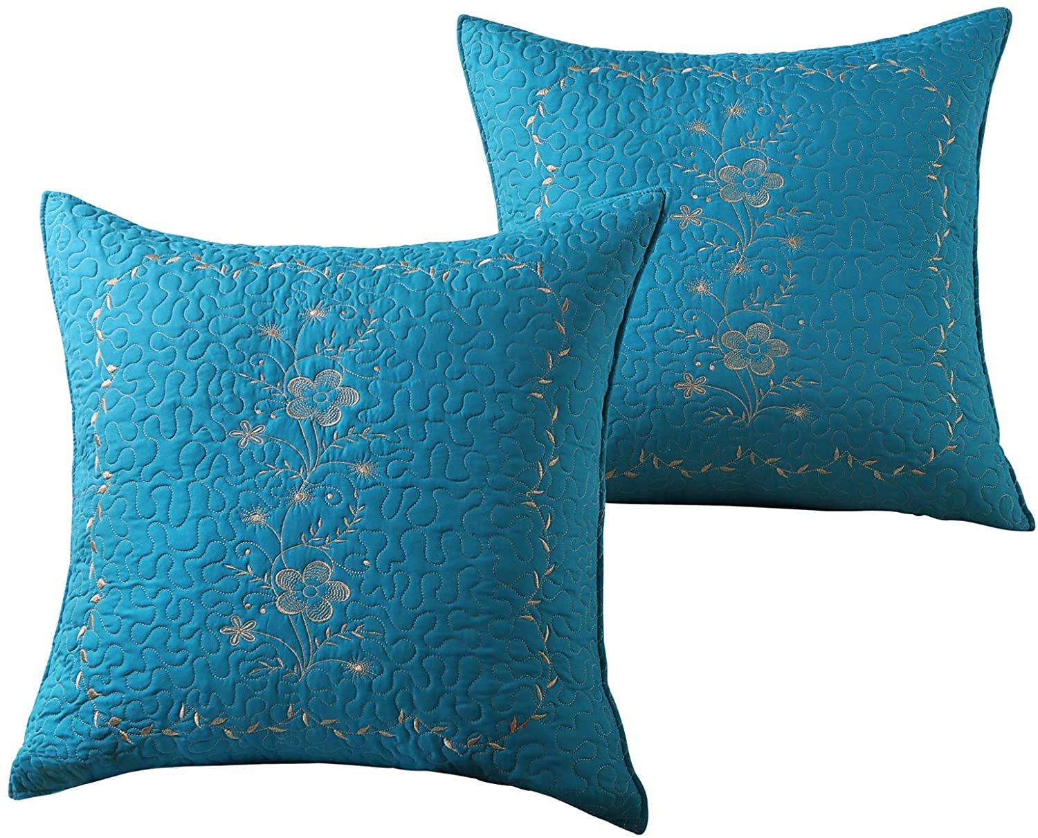 2 Pack Embroidered Pillow Shams – Standard Queen King Euro Decorative Pillow Covers with Hidden Zipper