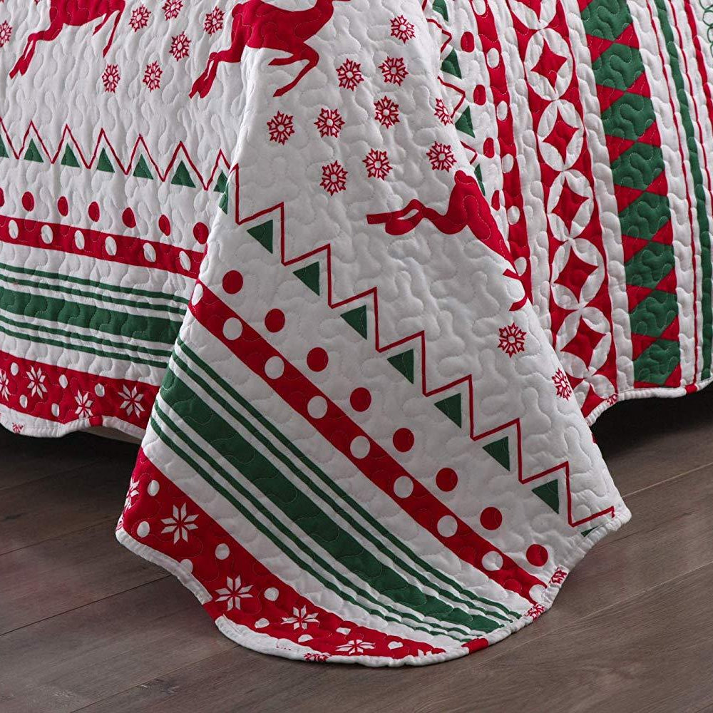 2/3 Pcs Christmas Quilt Set Bedspread Throw Blanket Snowflake