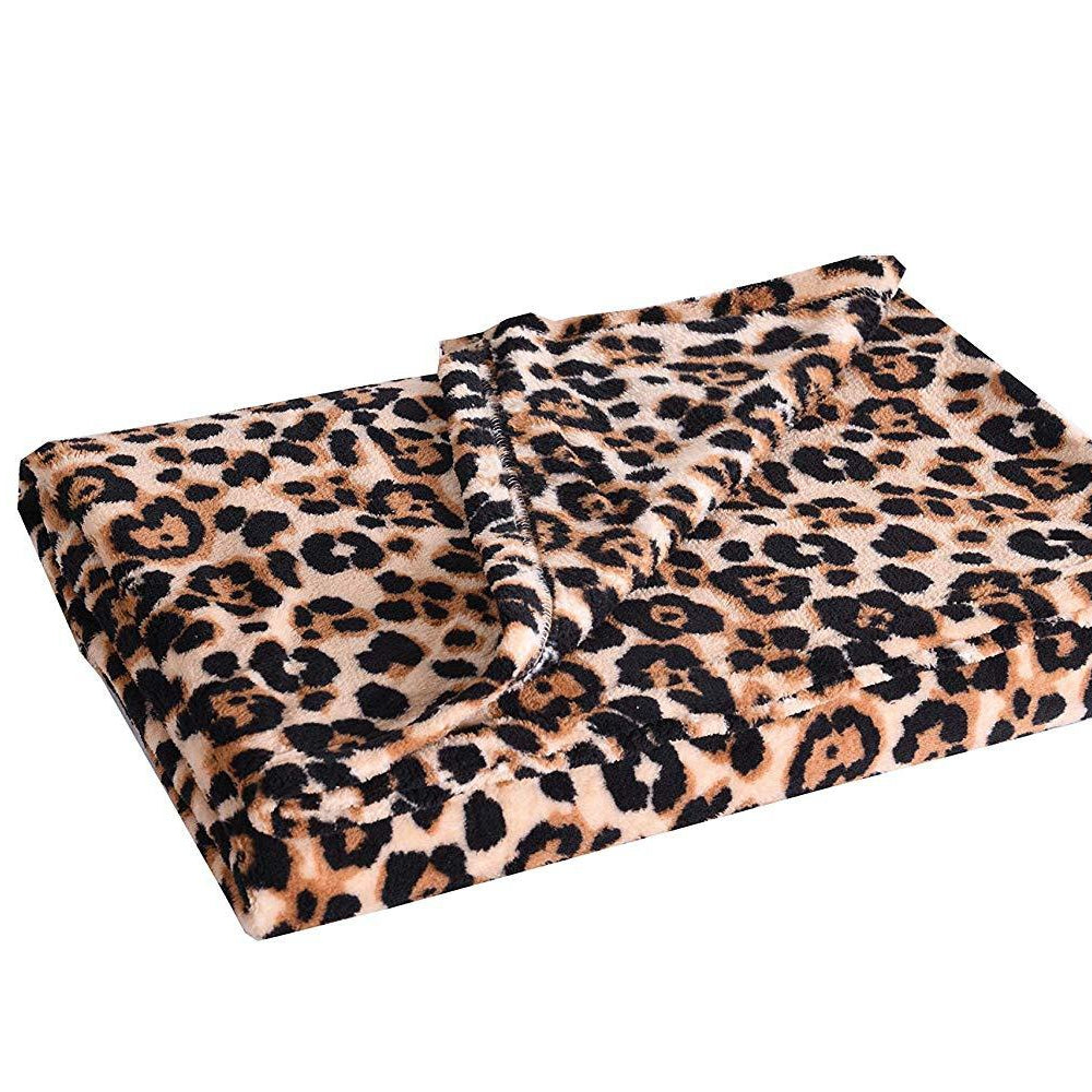 Leopard Fleece Throw Blanket 50"x60", Soft Plush Cozy Blanket