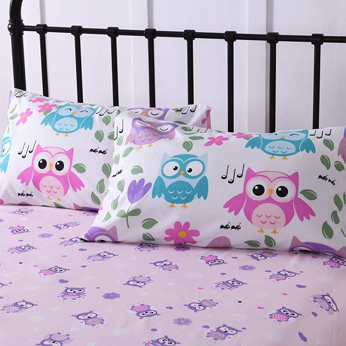 3/4 PieceKids Owl Cotton Sheet Set, Soft Cute Bedding for Girls Boys SH_A32