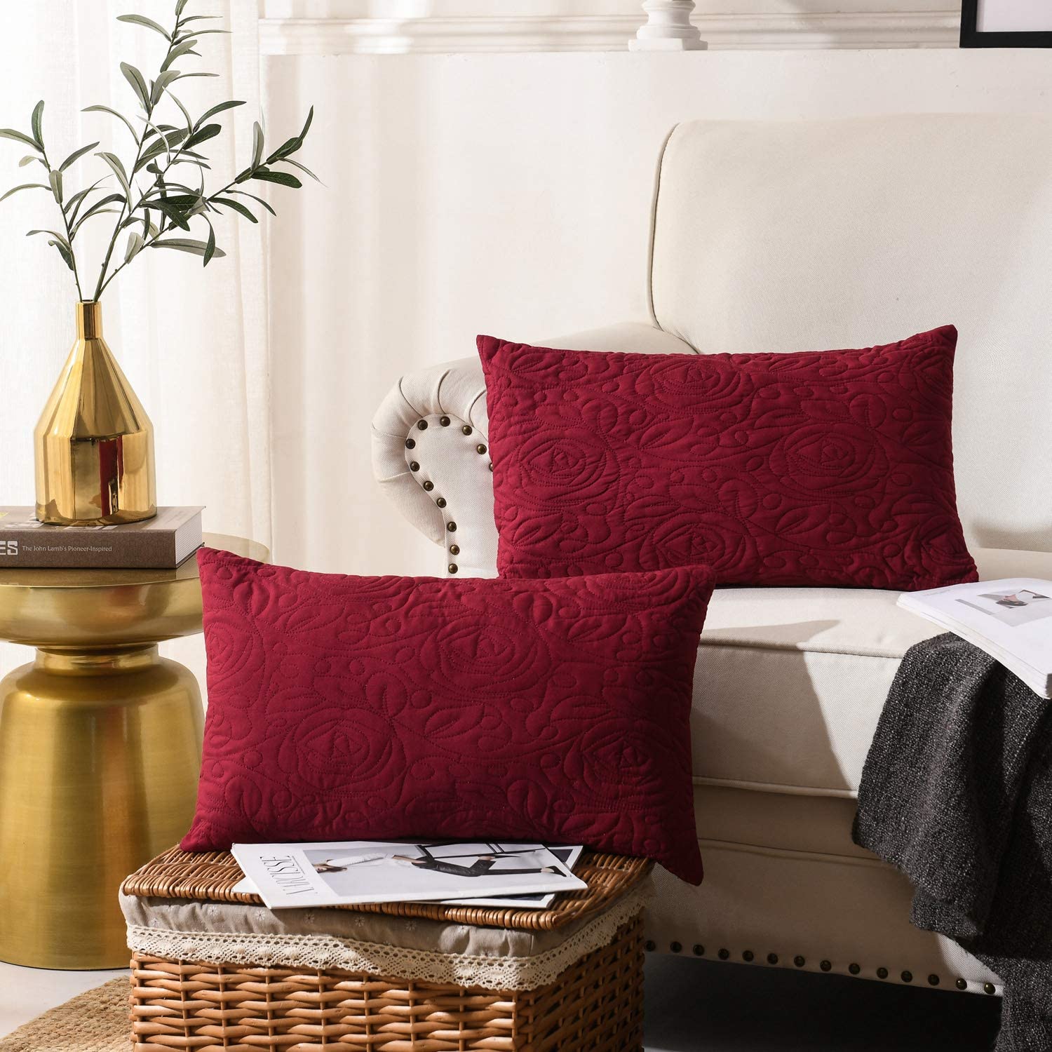 2 Pack Quilted Euro Sham Covers, Decorative Pillow Covers