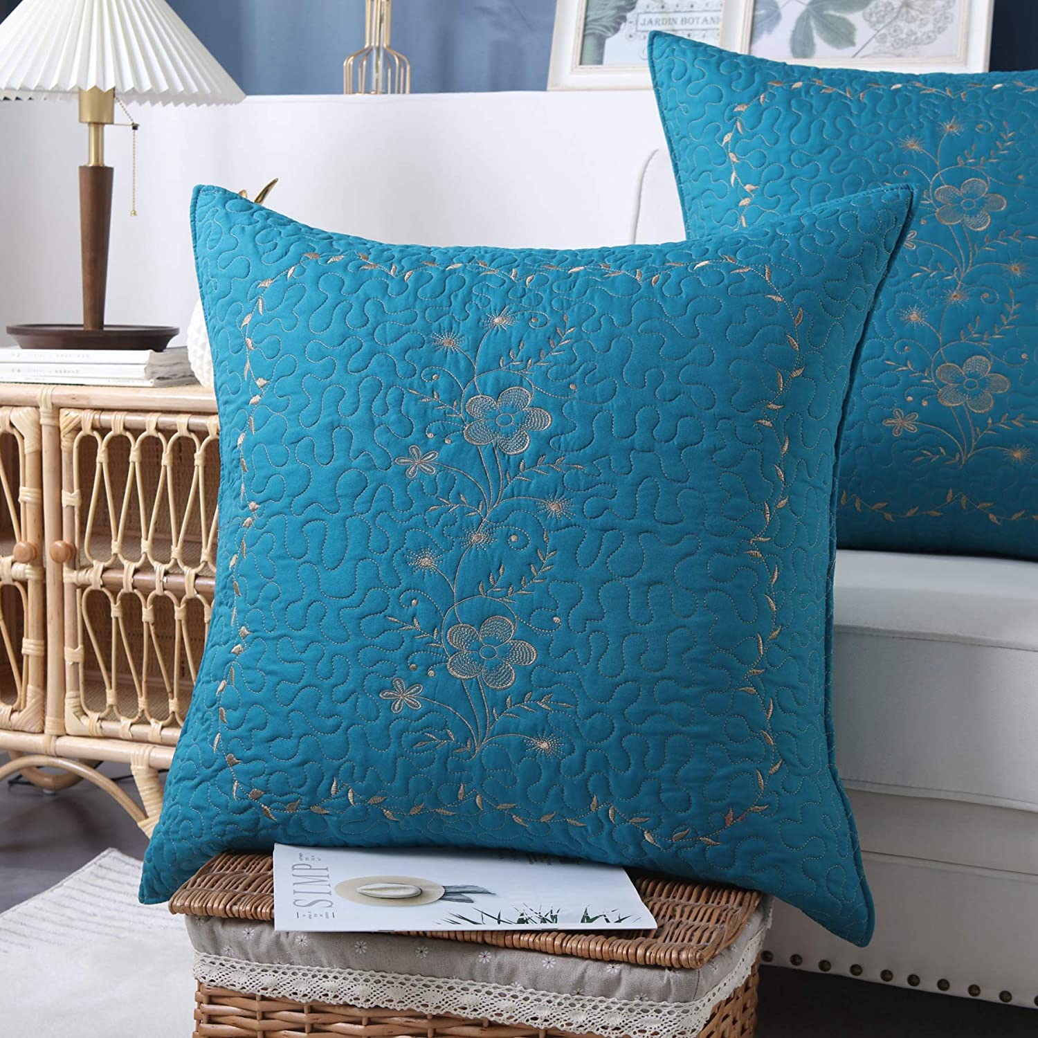 2 Pack Embroidered Pillow Shams – Standard Queen King Euro Decorative Pillow Covers with Hidden Zipper