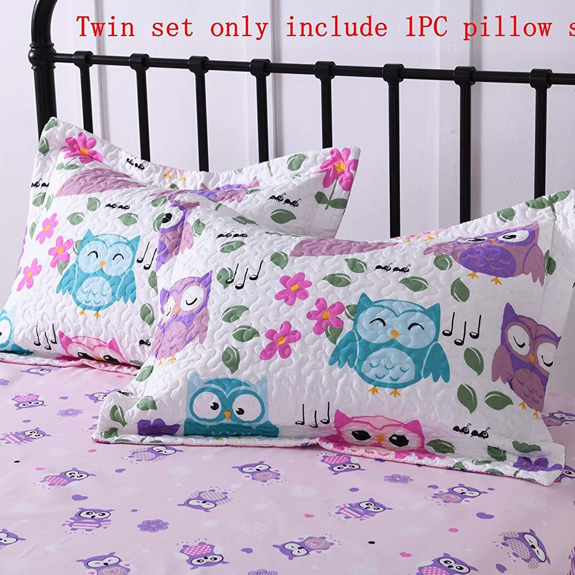 5/7 Piece Kids Owl Comforter Set, Girls Bedding for Twin Full Beds
