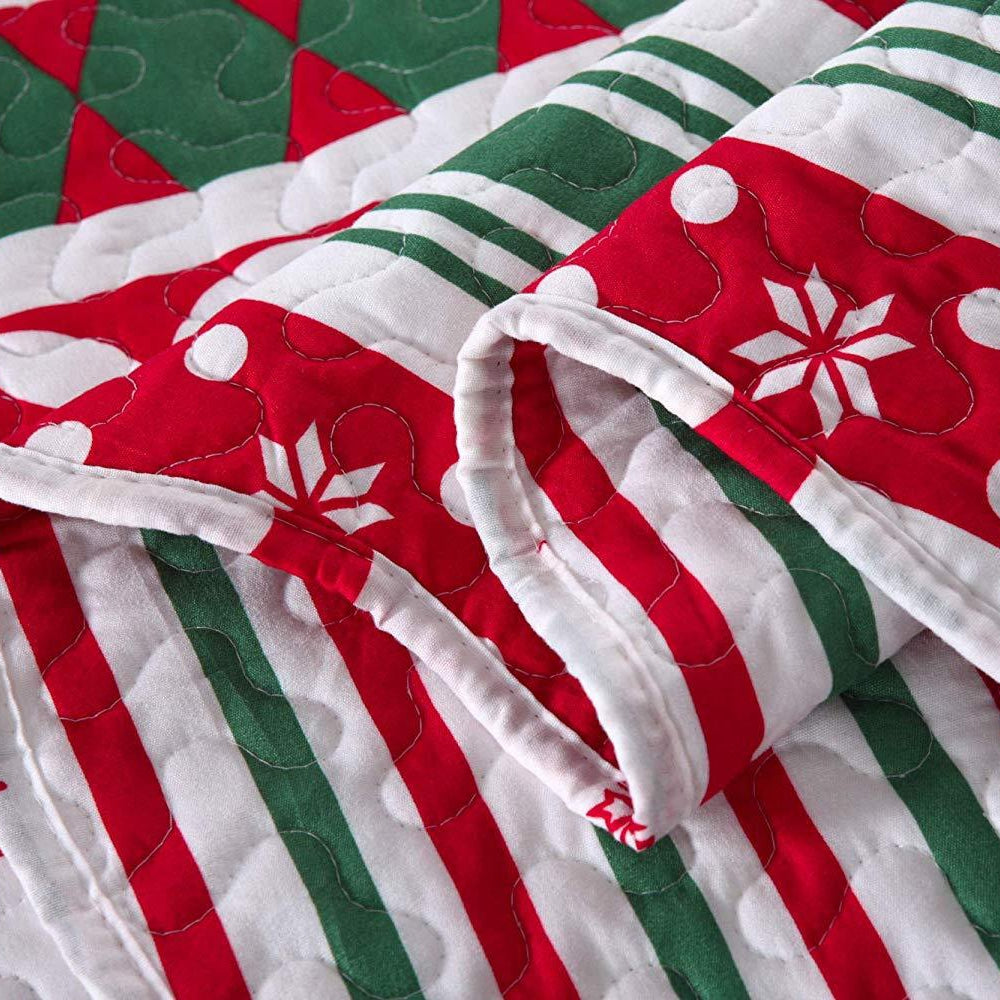 2/3 Pcs Christmas Quilt Set Bedspread Throw Blanket Snowflake