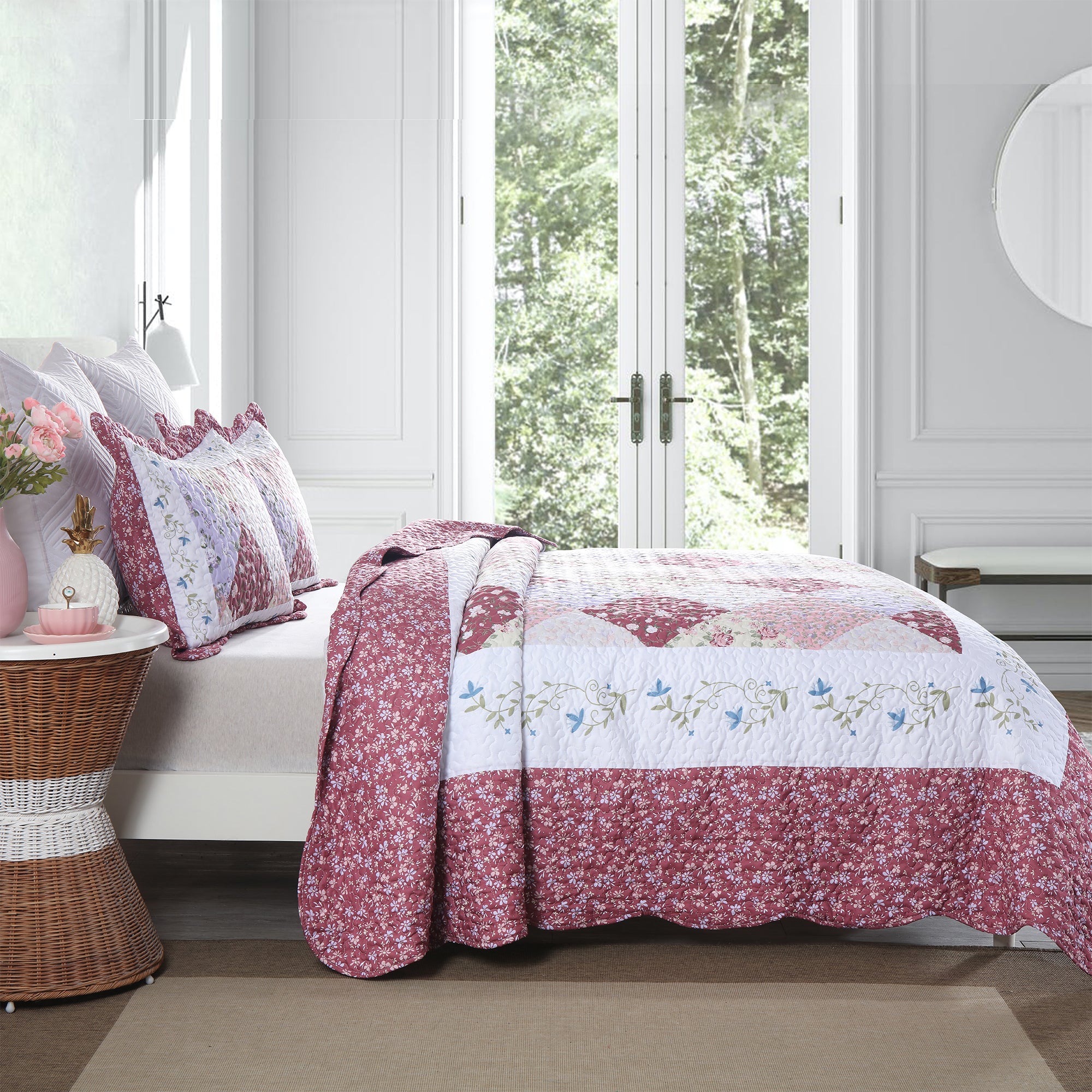 3 Piece Printed Quilt Bedspread Set Bedding Coverlet Set Lily