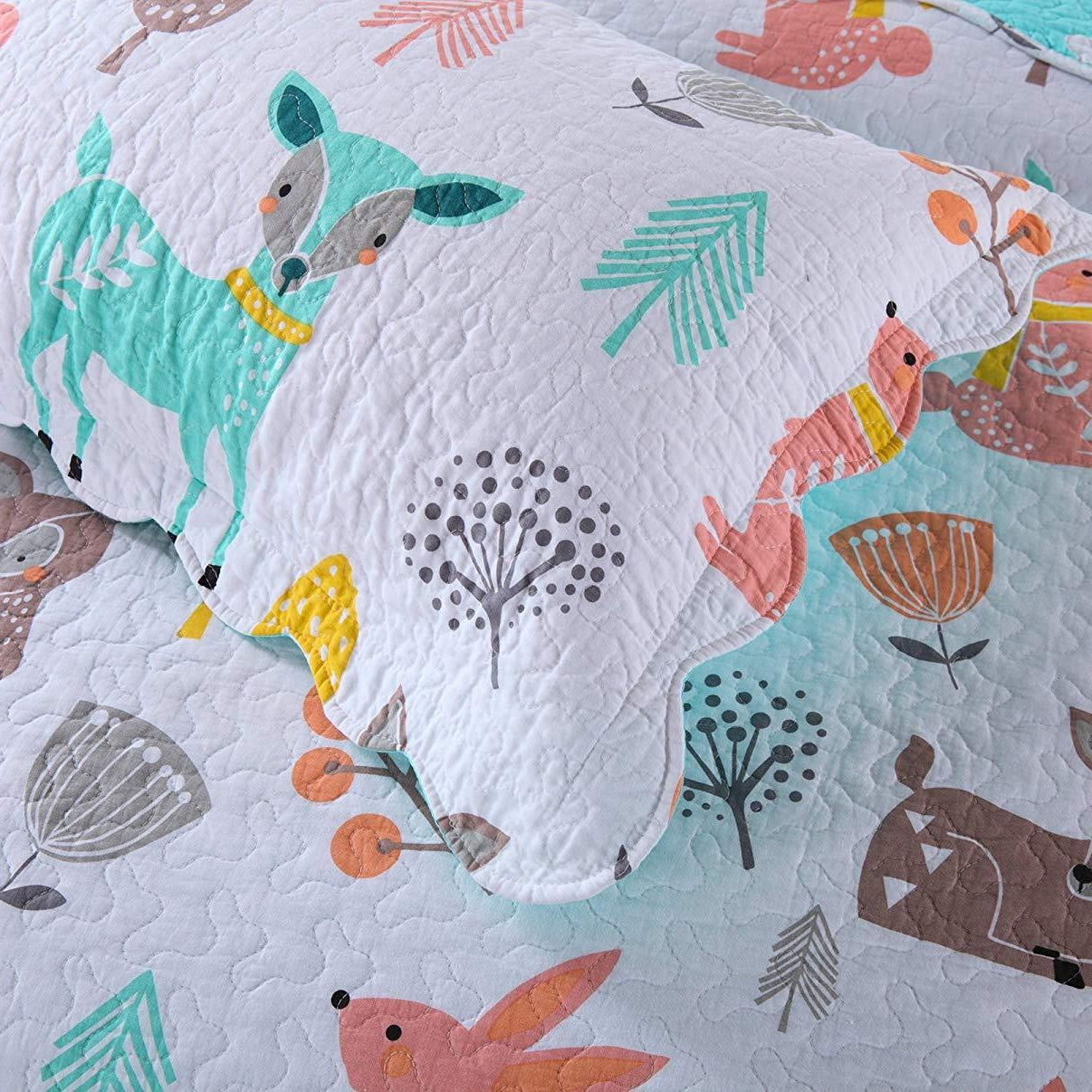 2/3 Piece Kids Woodland Animal Quilt Set, 100% Cotton Bedspread Lightweight XL