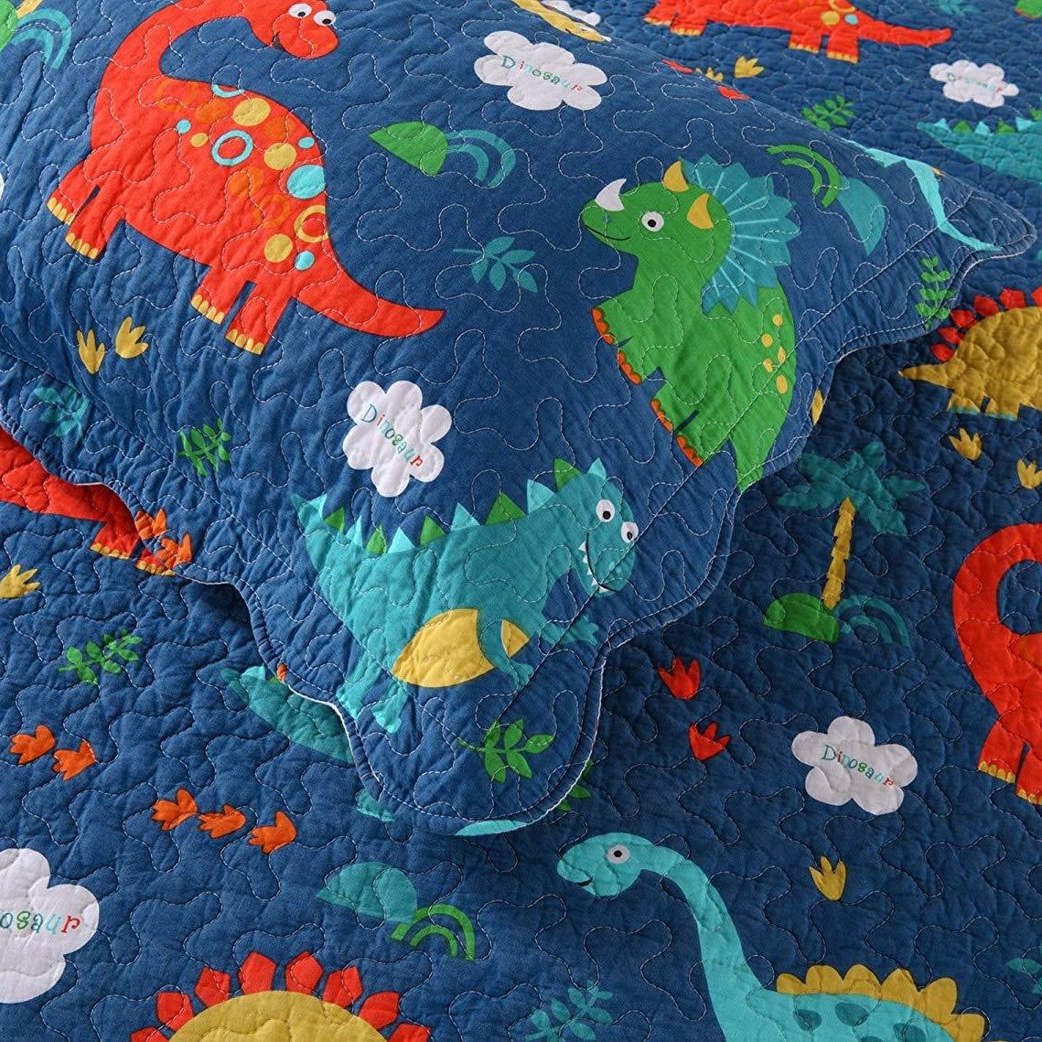 2/3 Piece Kids Dinosaur Quilt Set, 100% Cotton Bedspread Lightweight KL