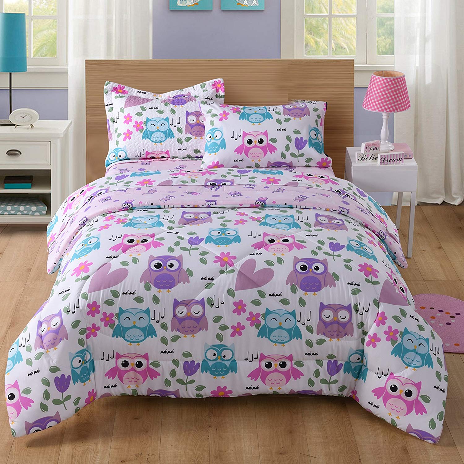 Kids Comforter Set Girls Comforter Set Kids Bedding Set Include Sheet Set Bunk Beds for Kids Twin/Full, Owl
