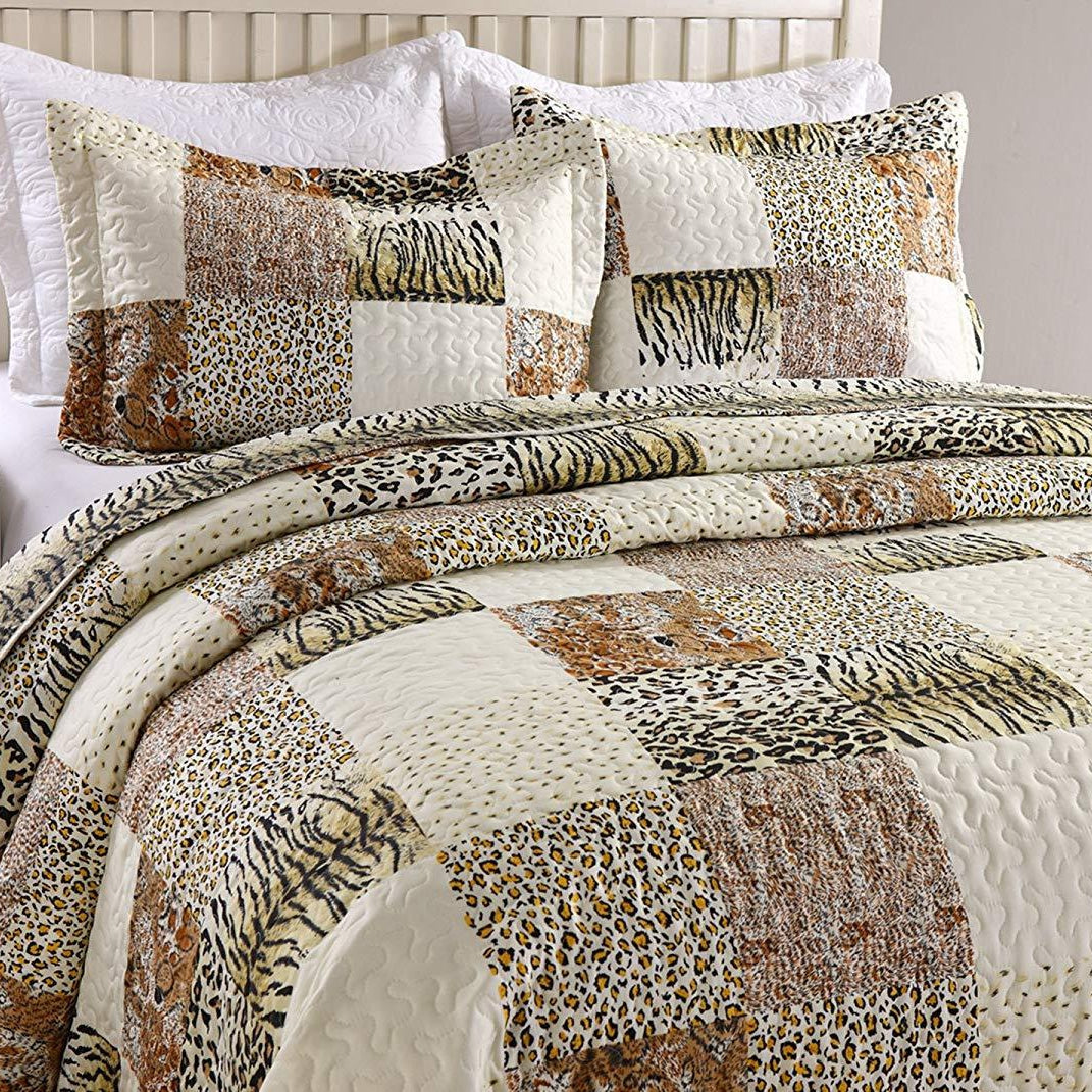 3 Piece Quilted Bedspread Leopard Print Quilt Set Bedding Throw Blanket Coverlet Animal Print Bedspread  Cheetah
