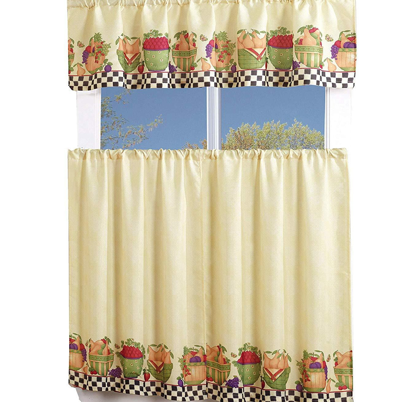 3 Piece Kitchen Cafe Curtain With Swag and Tier Window Curtain Set