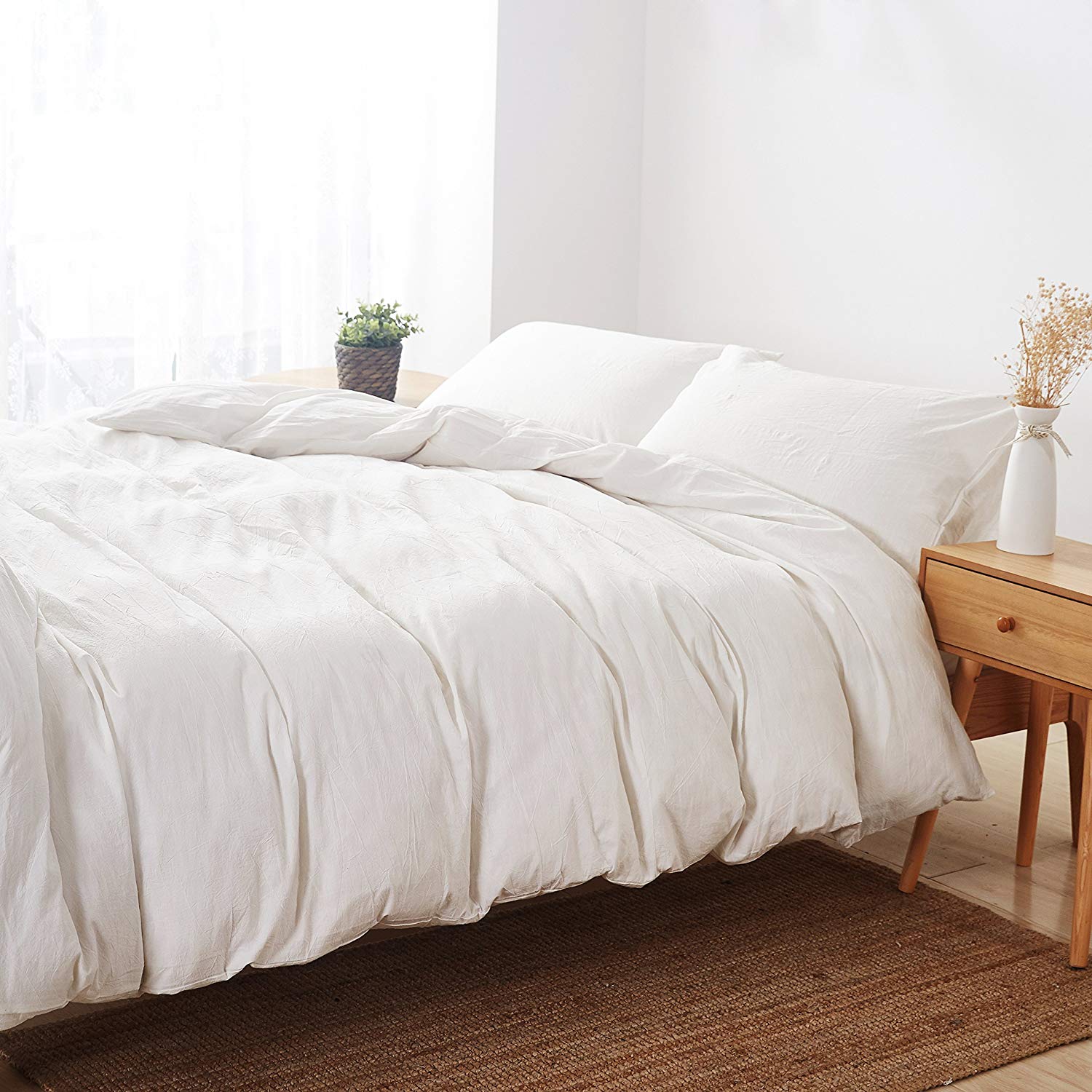 3 Piece 100% Cotton Duvet Cover Set, Soft Breathable Bedding
