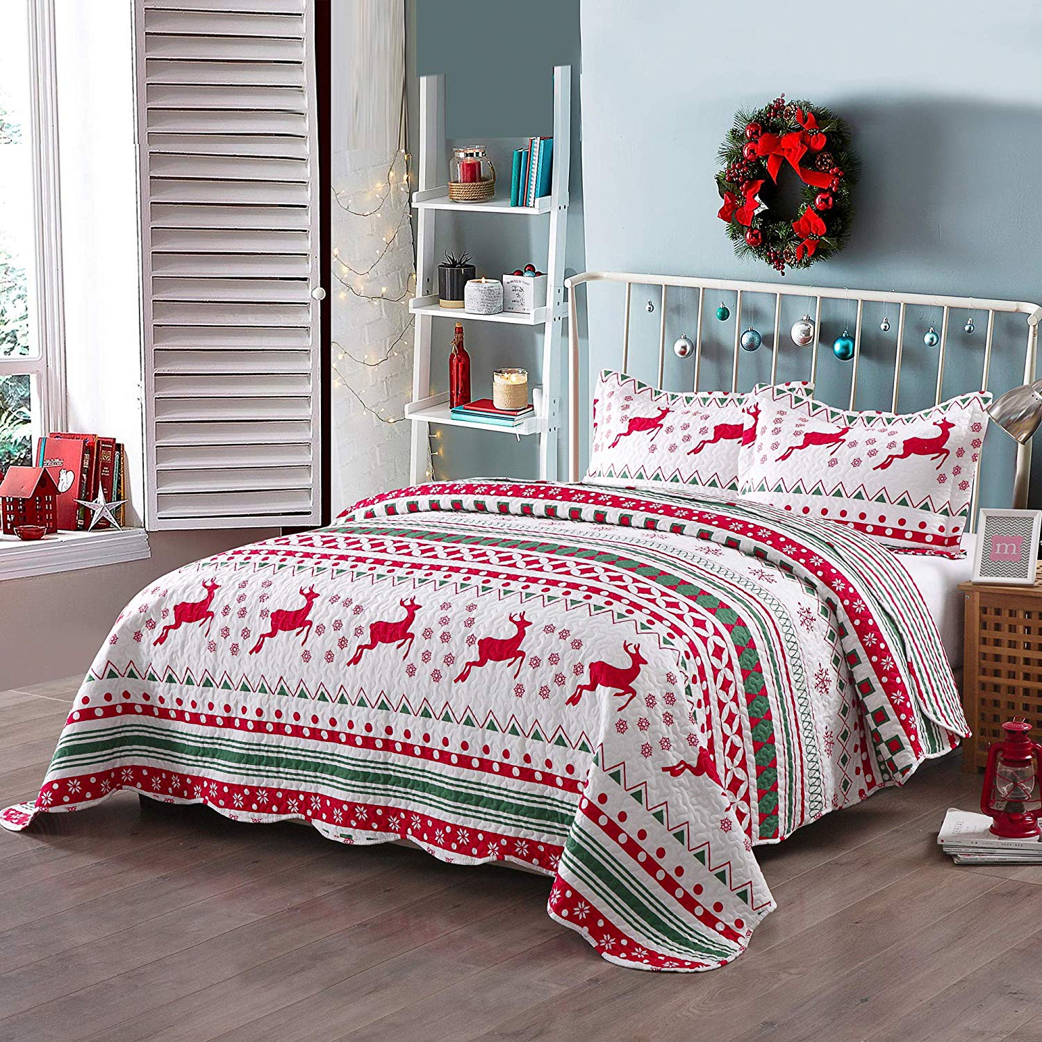 2/3 Piece Christmas Quilt Set, Snowflake Bedspread