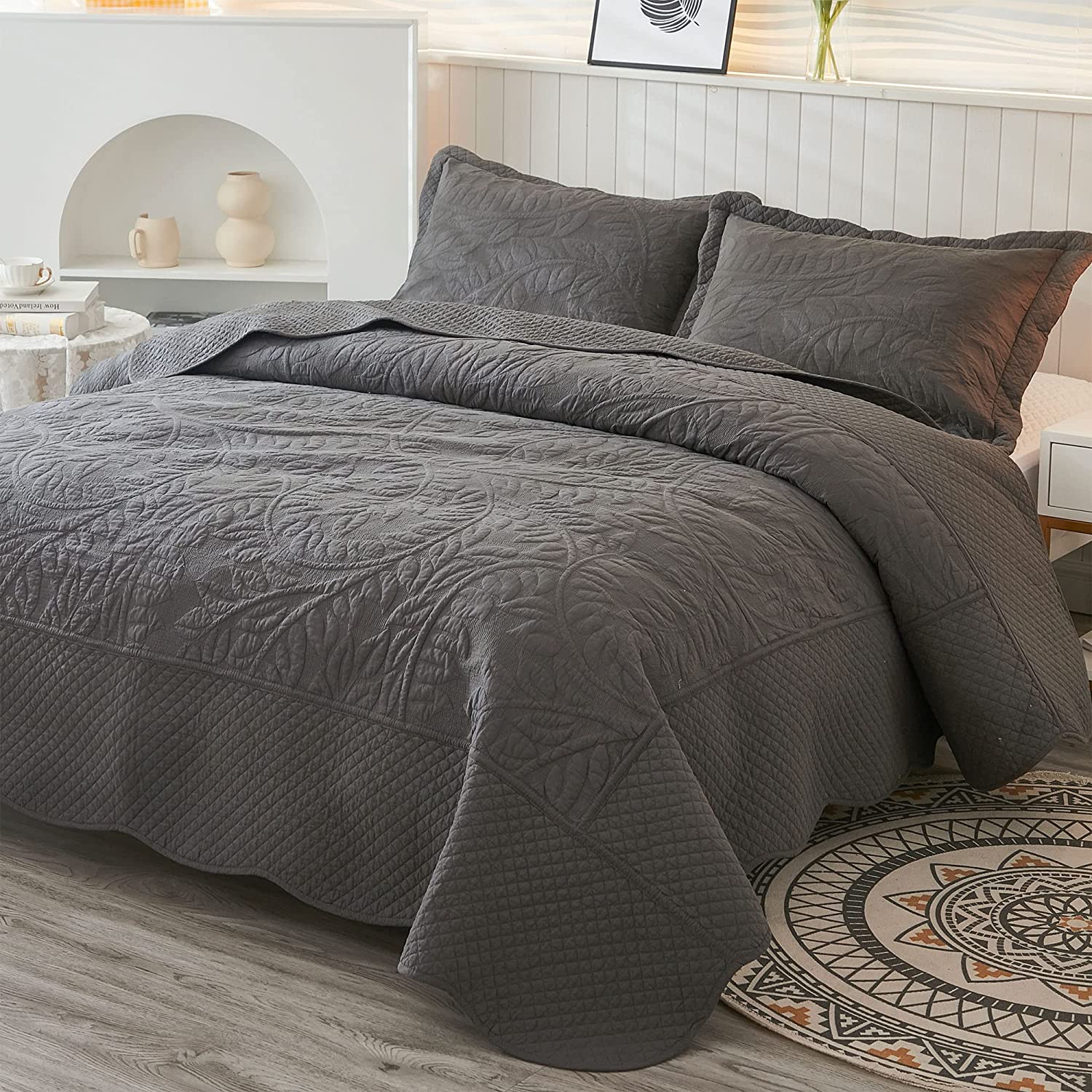 3-Piece 100% Cotton Oversized Bedspread Set Coverlet Set Lightweight Quilt Set Embroidery Farmhouse Bedding Set T
