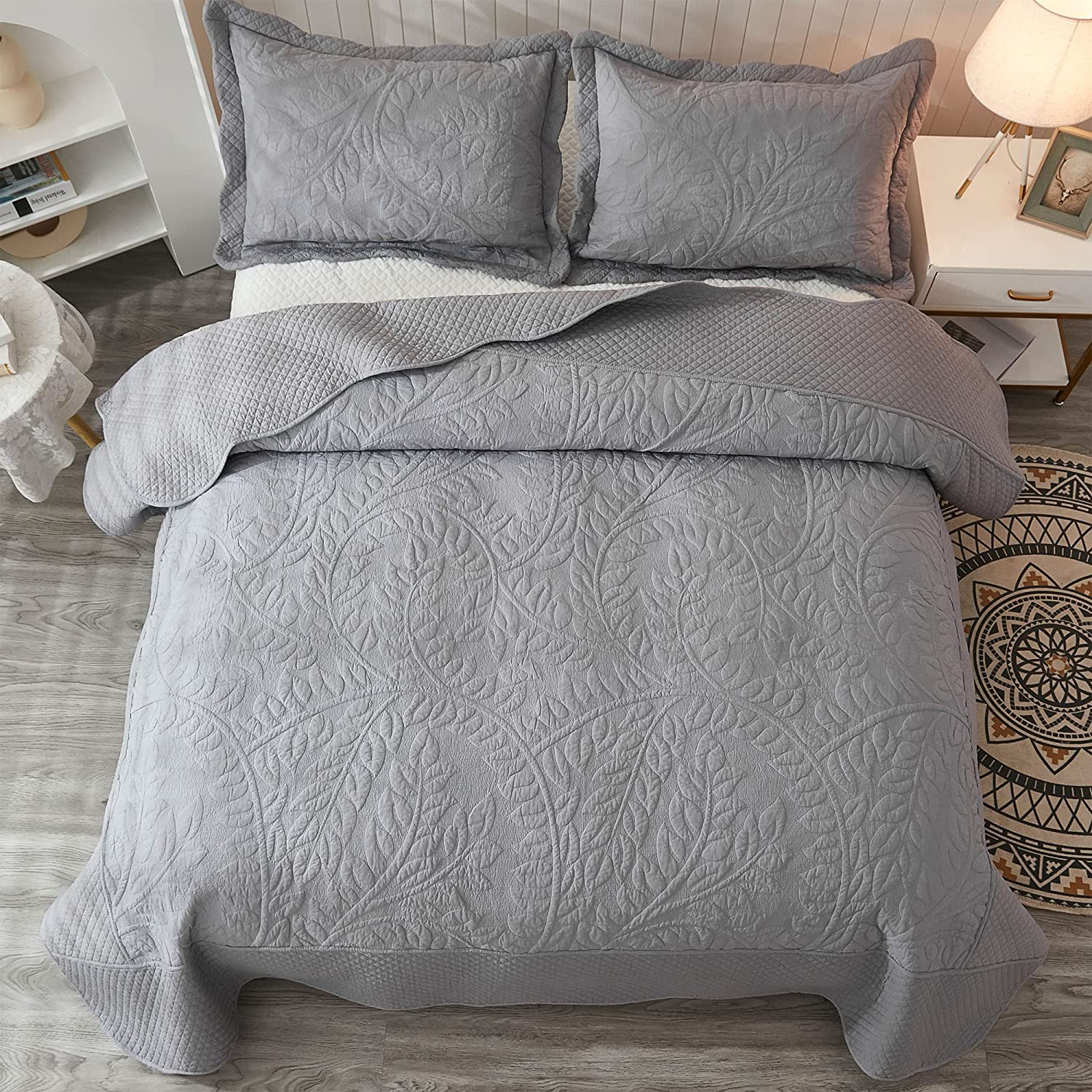 3-Piece 100% Cotton Oversized Bedspread Set Coverlet Set Lightweight Quilt Set Embroidery Farmhouse Bedding Set T