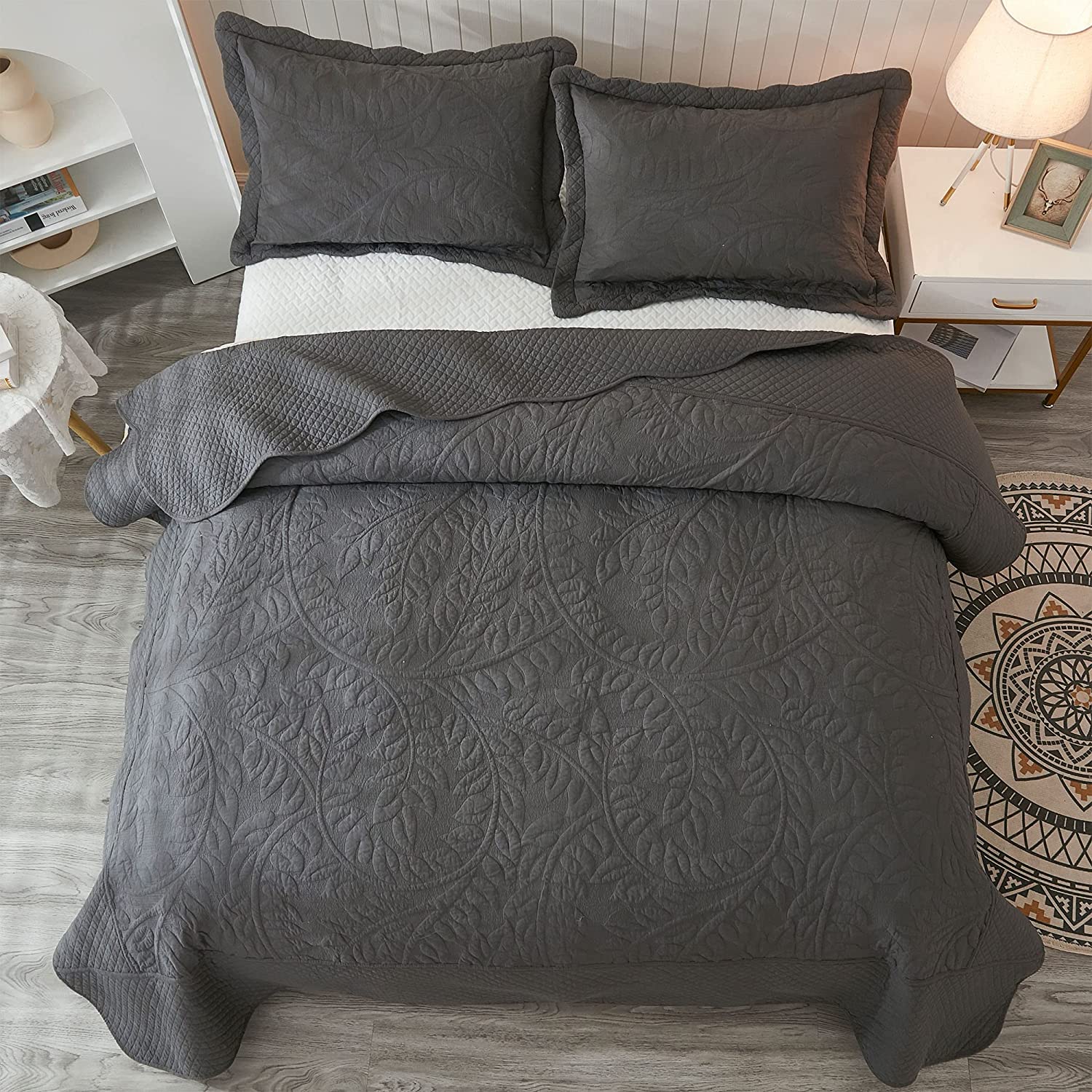 3 Piece 100% Cotton Quilt Set, Oversized Quilted Bedspread T