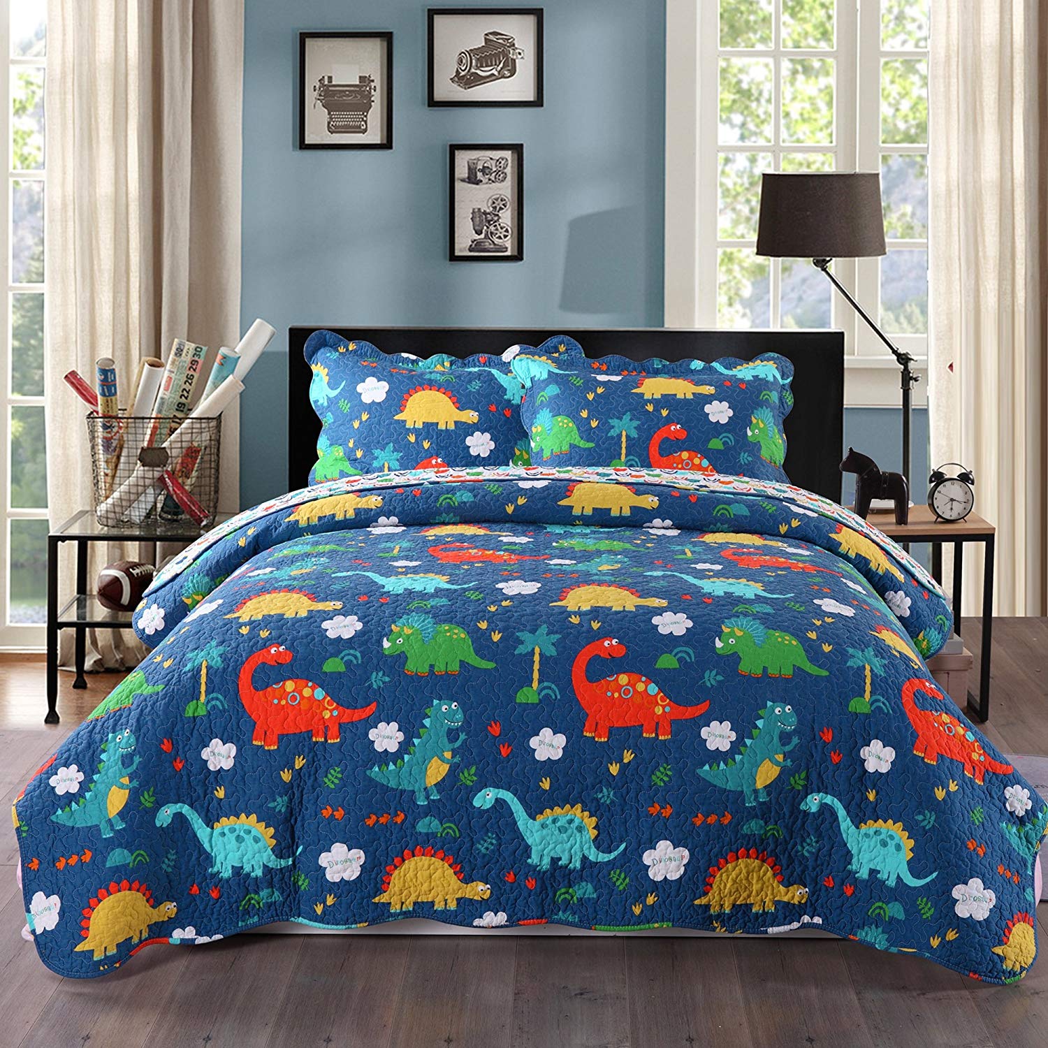 100% Cotton 3 Piece Kids Quilt Bedspread  Dinosaur, KL1804 Quilt