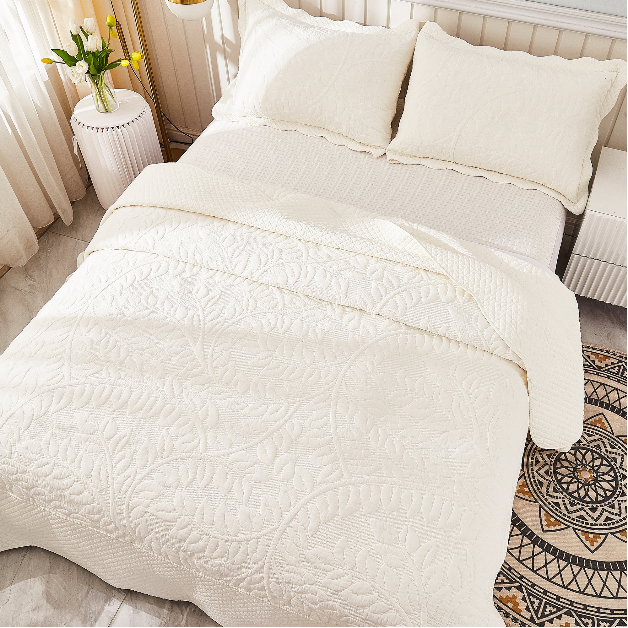3 Piece 100% Cotton Quilt Set, Oversized Quilted Bedspread T