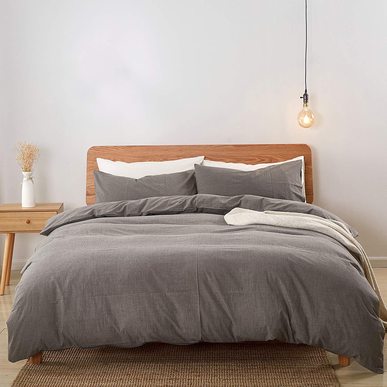 3 Piece 100% Cotton Duvet Cover Set, Soft Breathable Bedding