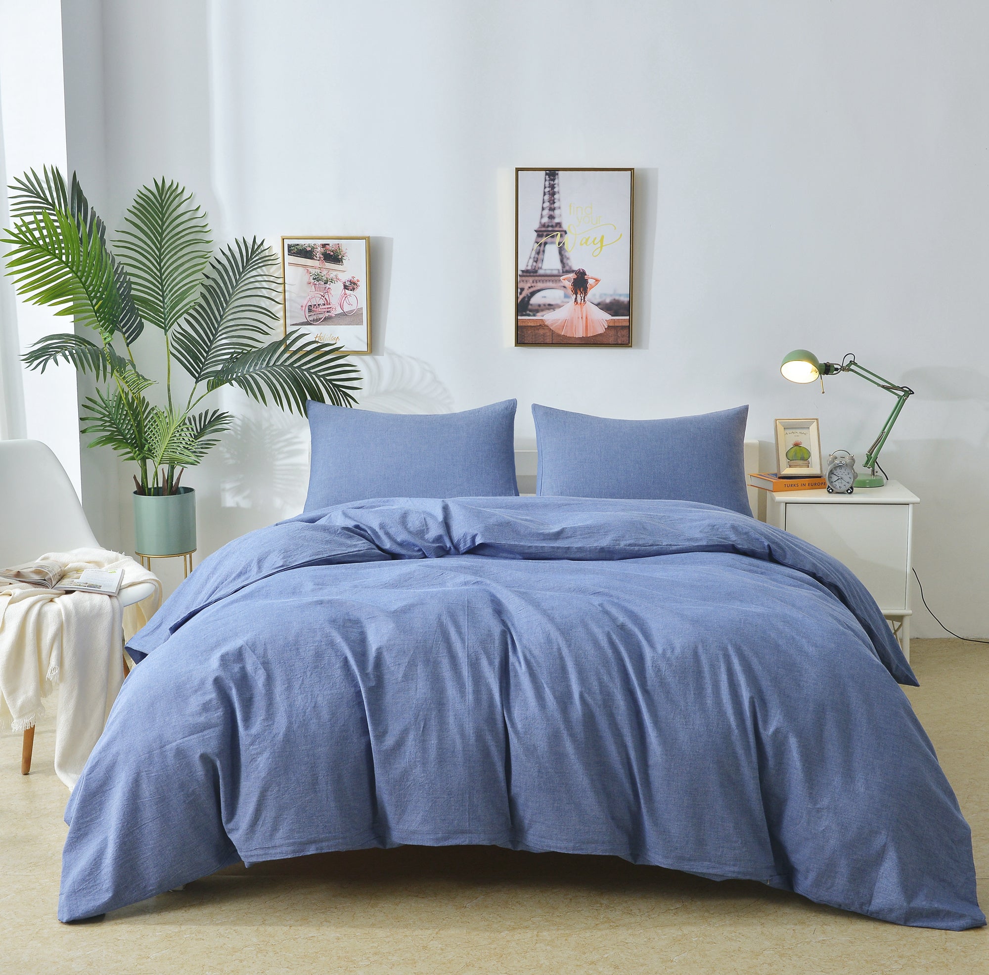 3 Piece 100% Cotton Duvet Cover Set, Soft Breathable Bedding