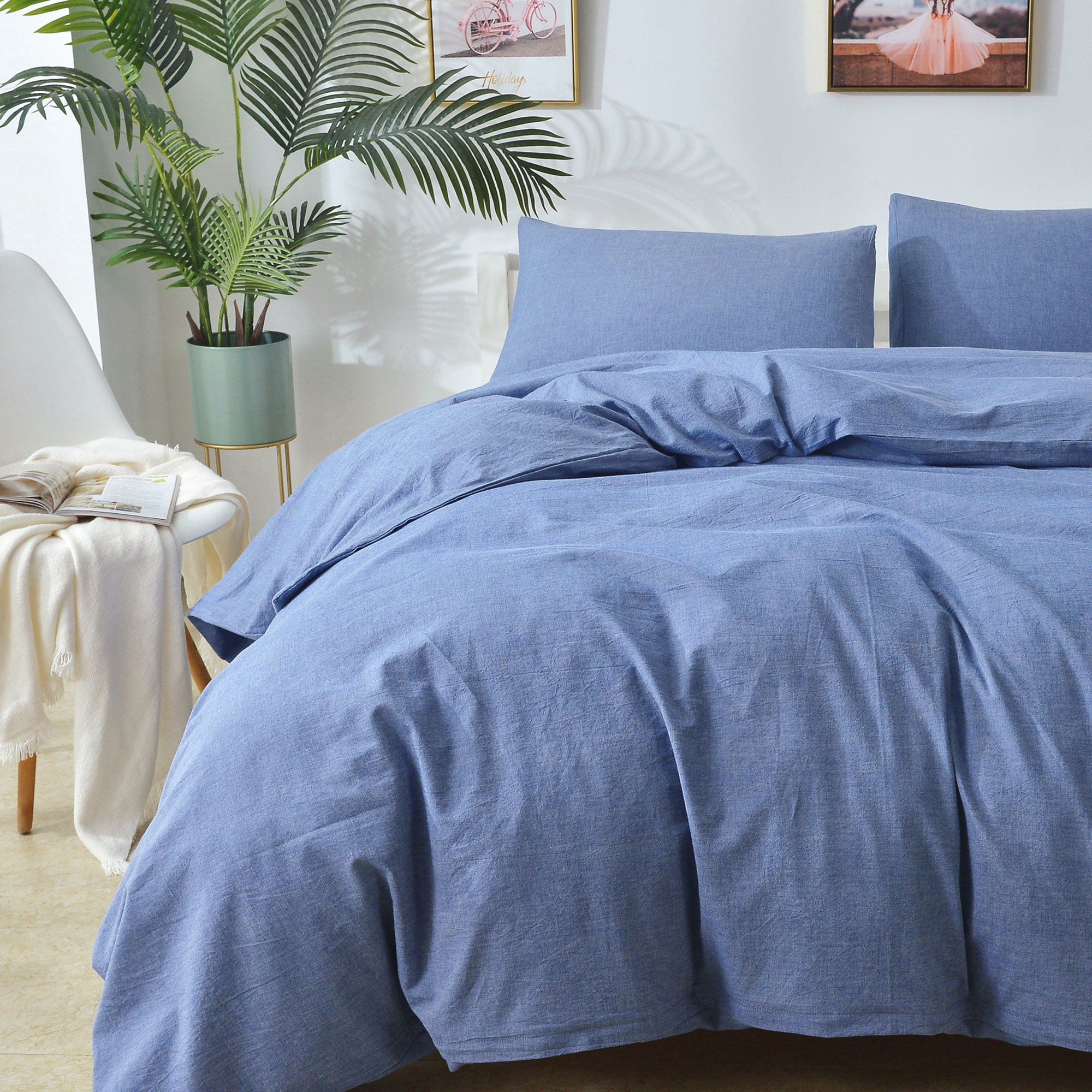 3 Piece 100% Cotton Duvet Cover Set, Soft Breathable Bedding