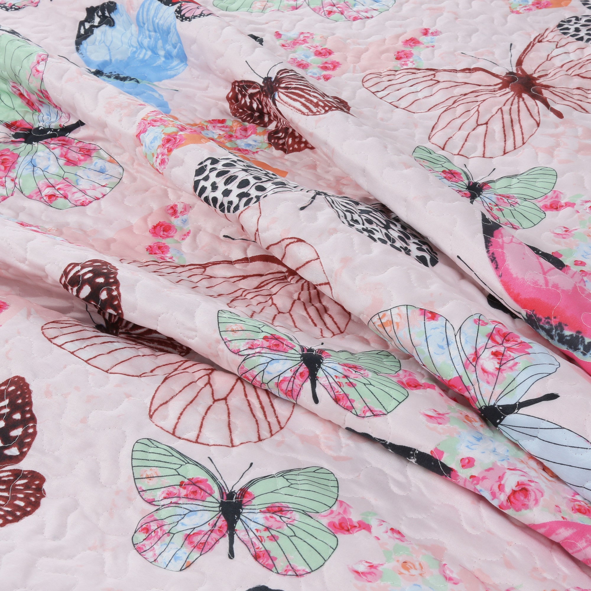 2/3 Piece Kids Girls Butterfly Quilt Set, Soft Lightweight Bedspread