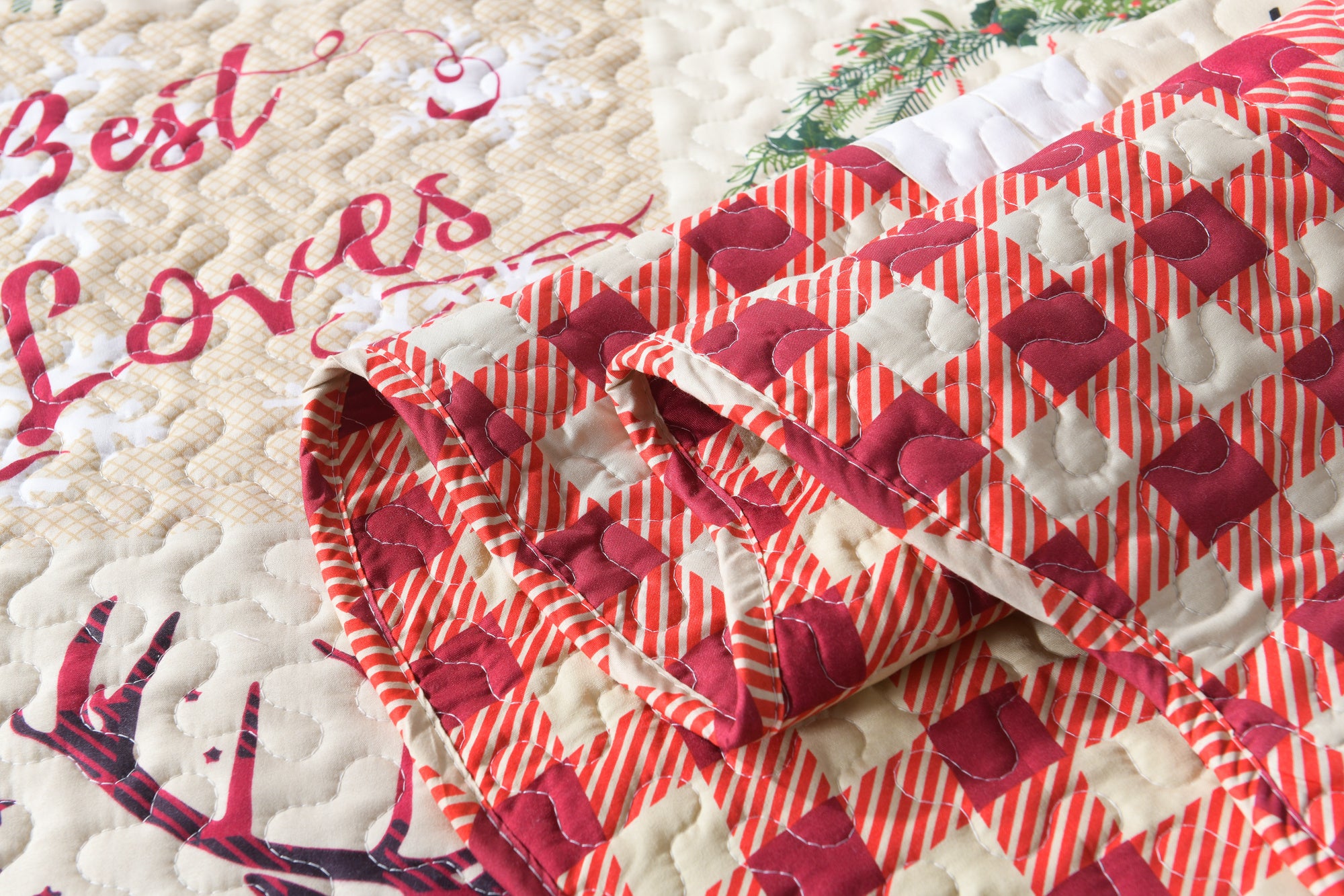 3 Piece Christmas Patchwork Quilt Set Reversible Snowman Deer Holiday Bedspread B009