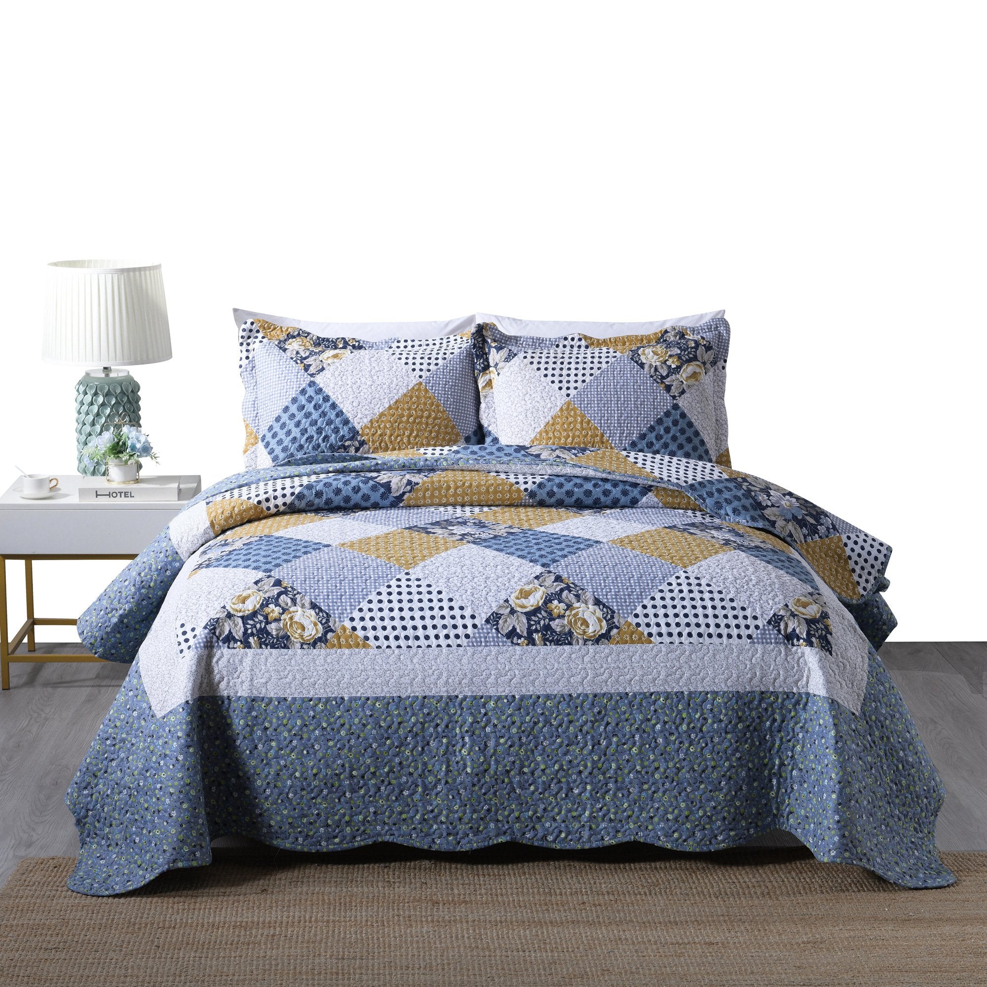 3 Piece Printed Quilt Set Lightweight Bedspread Set B73