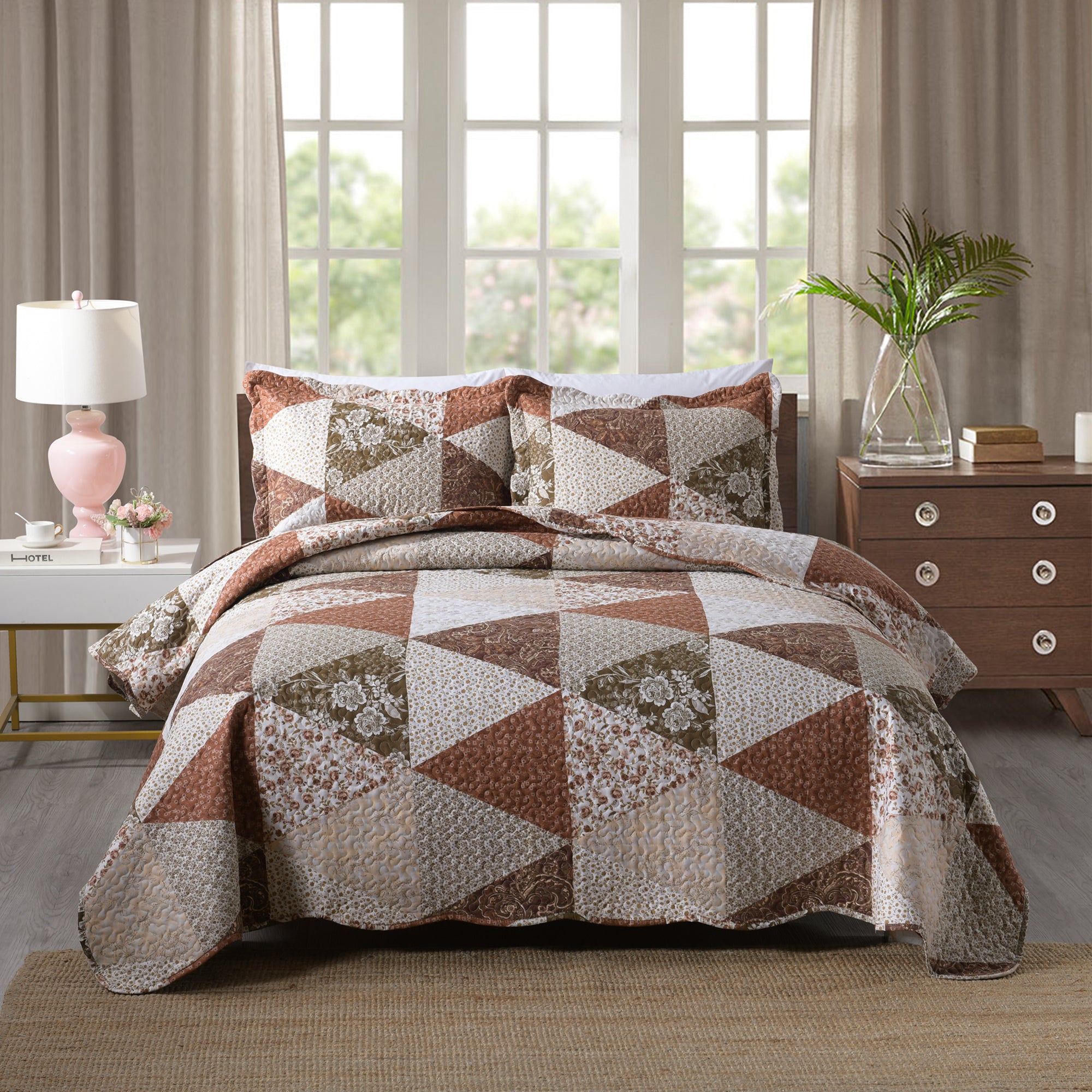 3 Piece Printed Quilt Set Lightweight Bedspread Set B74