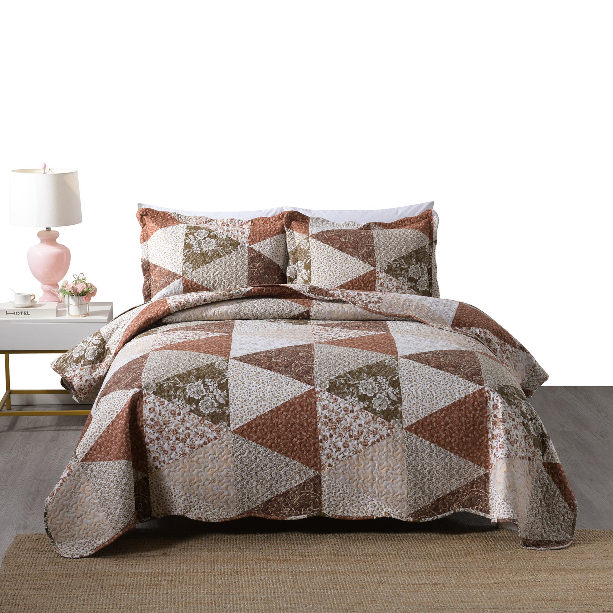 3 Piece Printed Quilt Set Lightweight Bedspread Set B74