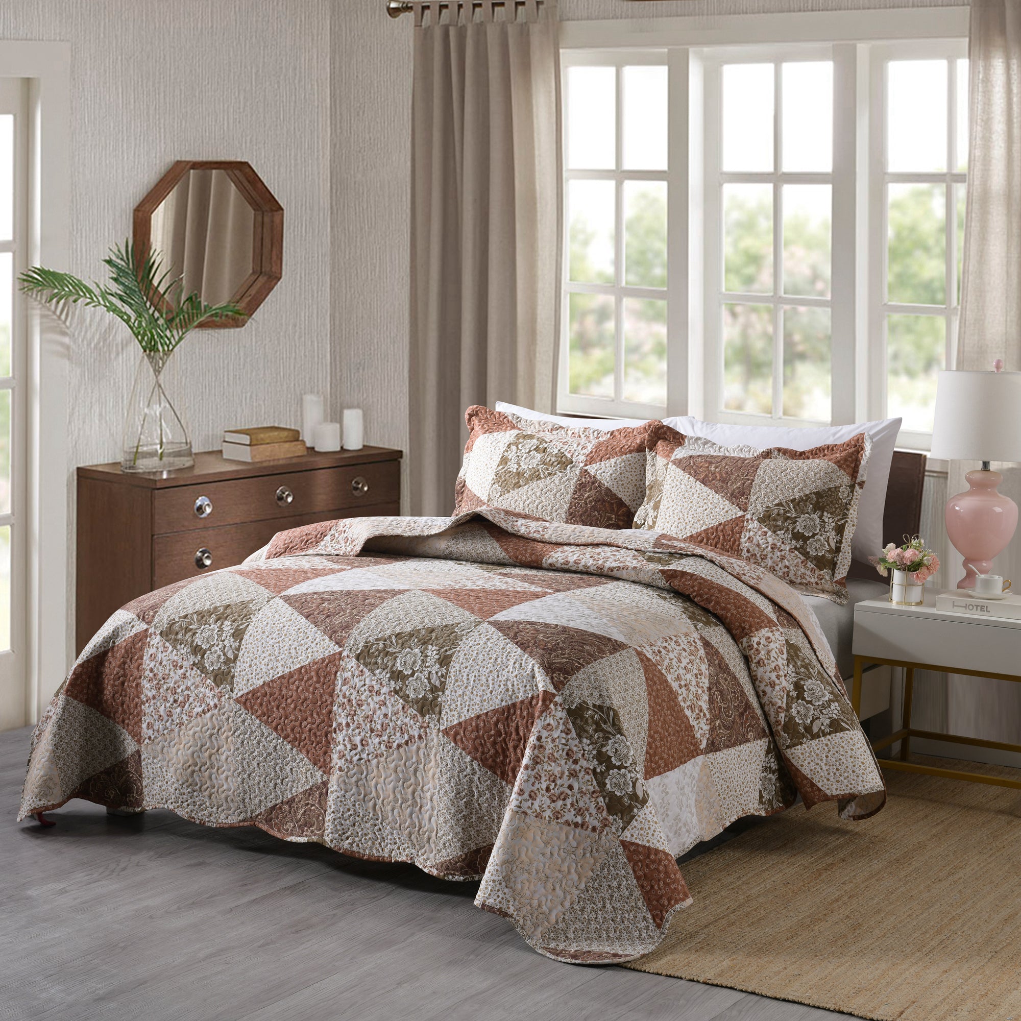 3 Piece Printed Quilt Set Lightweight Bedspread Set B74
