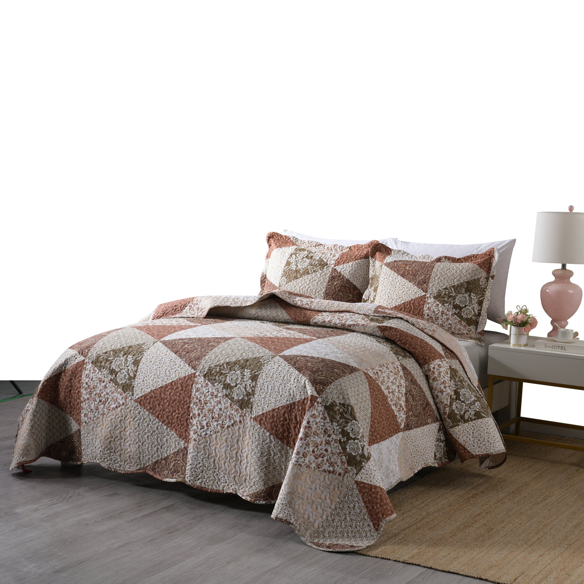 3 Piece Printed Quilt Set Lightweight Bedspread Set B74