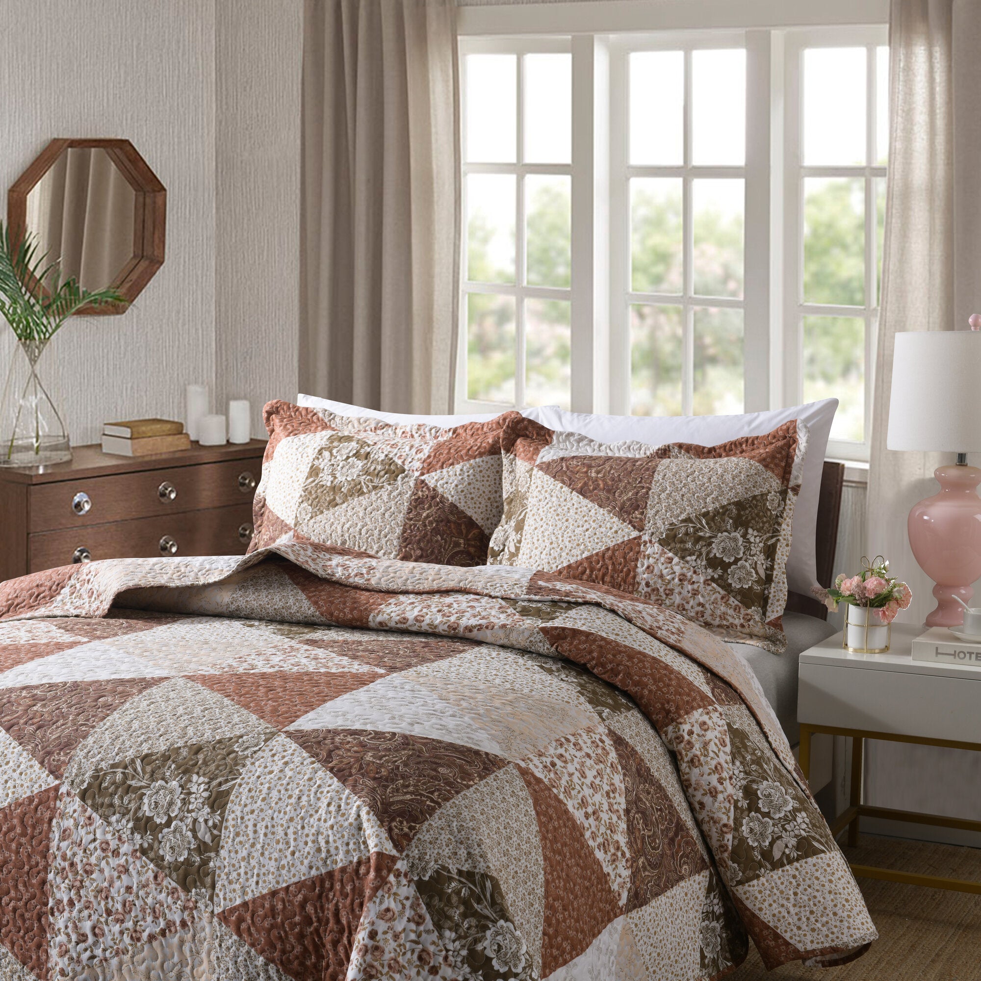 3 Piece Printed Quilt Set Lightweight Bedspread Set B74