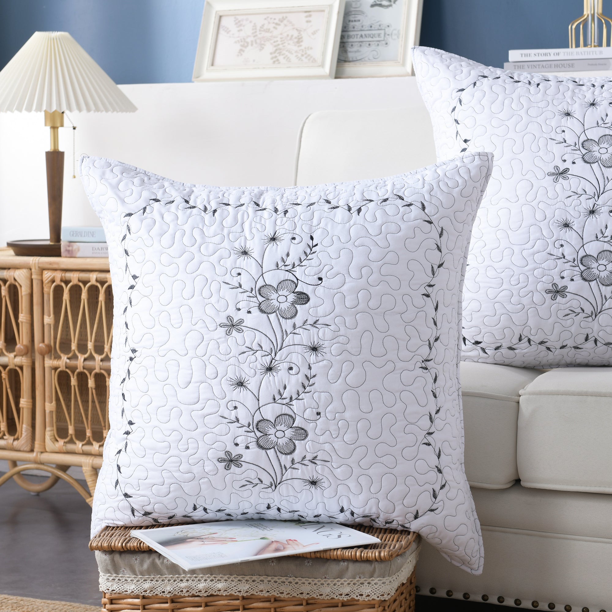 2 Pack Embroidered Pillow Shams – Standard Queen King Euro Decorative Pillow Covers with Hidden Zipper