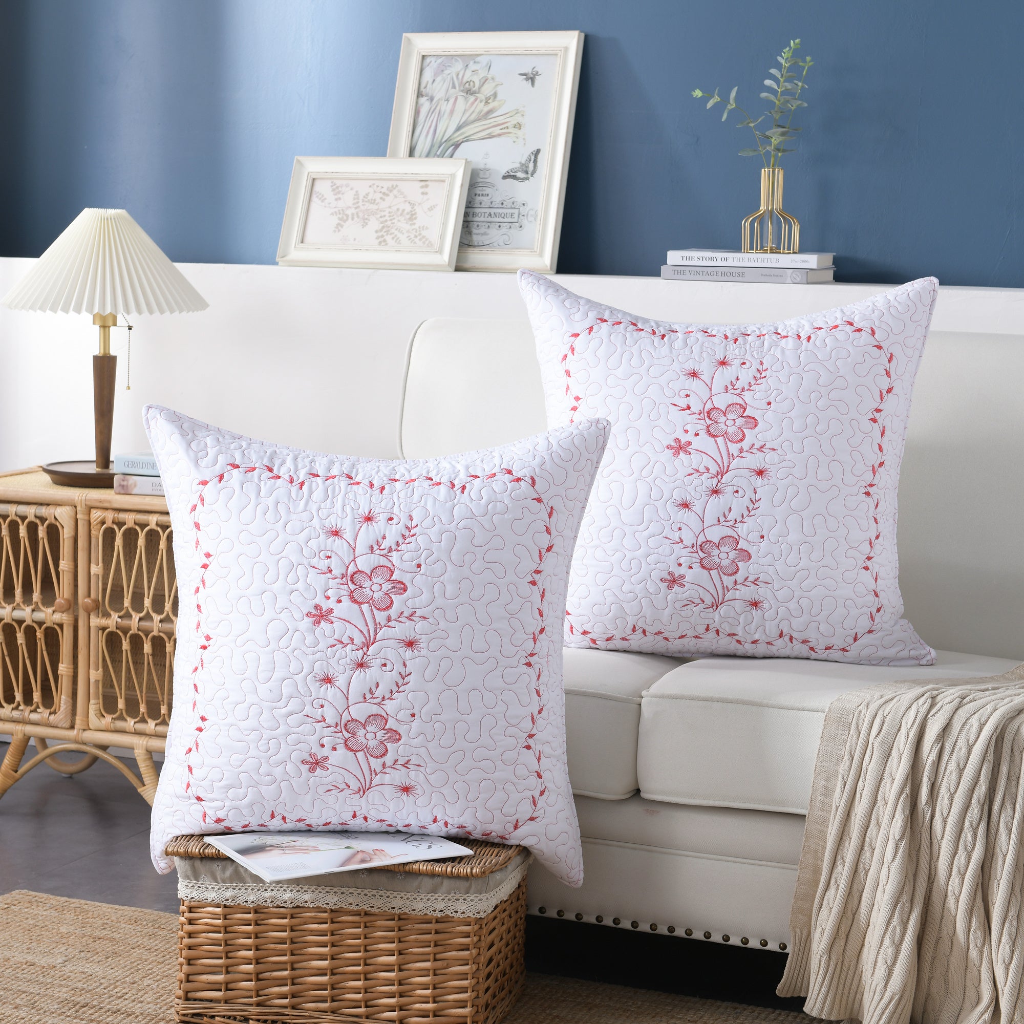 2 Pack Embroidered Pillow Shams – Standard Queen King Euro Decorative Pillow Covers with Hidden Zipper