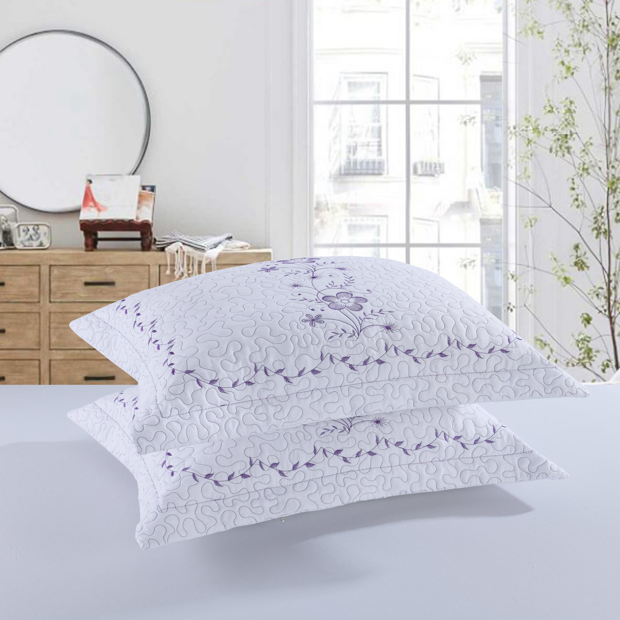 2 Pack Embroidered Pillow Shams – Standard Queen King Euro Decorative Pillow Covers with Hidden Zipper