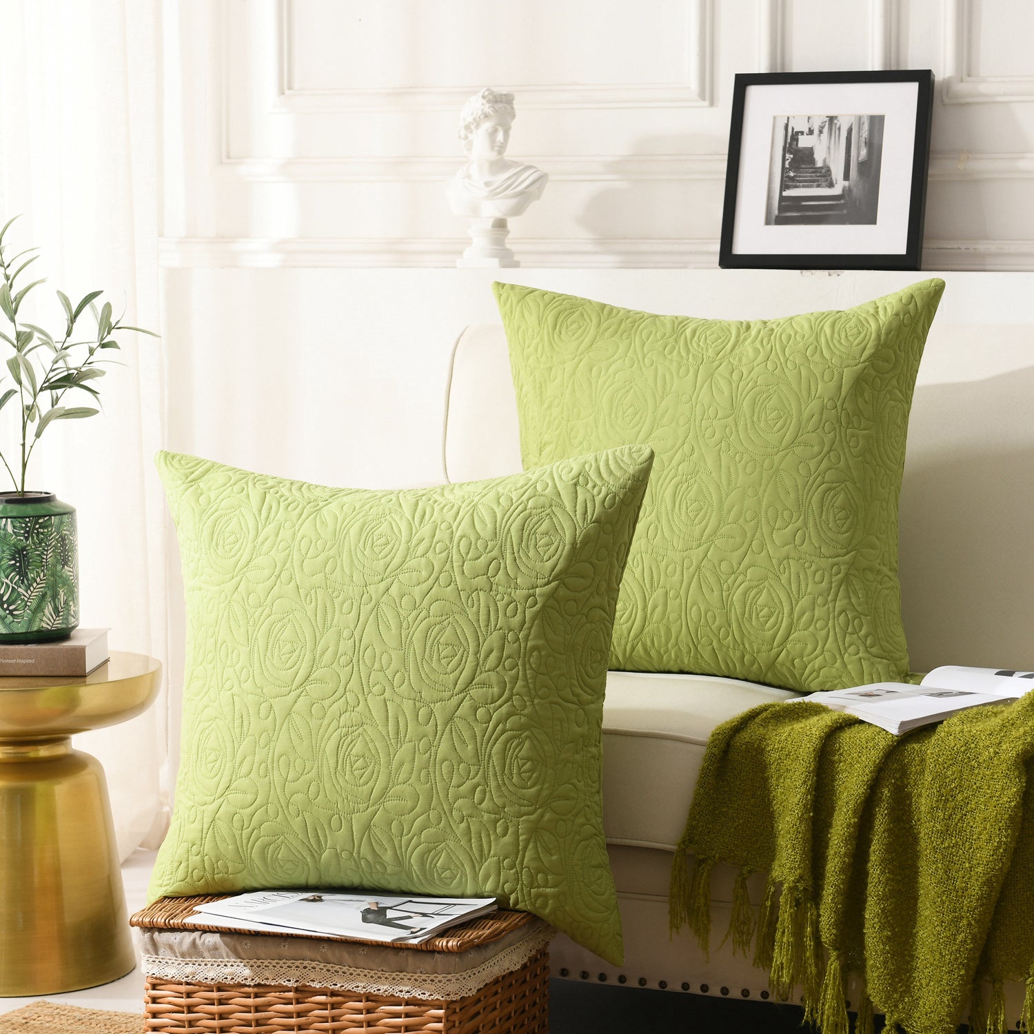 2 Pack Quilted Euro Sham Covers, Decorative Pillow Covers