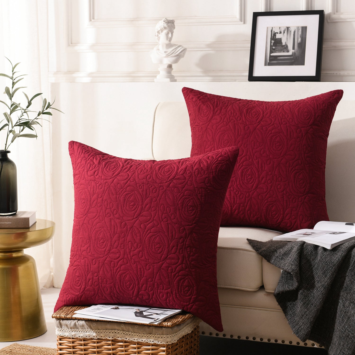 2 Pack Quilted Euro Sham Covers, Decorative Pillow Covers