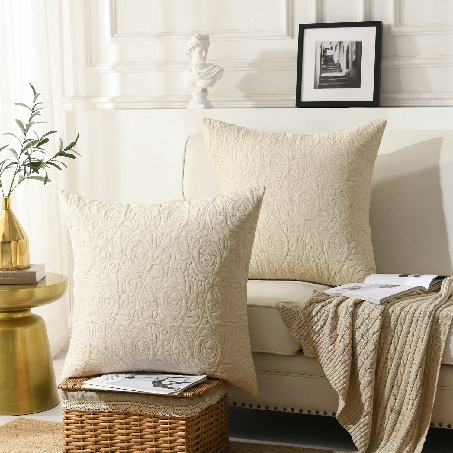 2 Pack Quilted Euro Sham Covers, Decorative Pillow Covers
