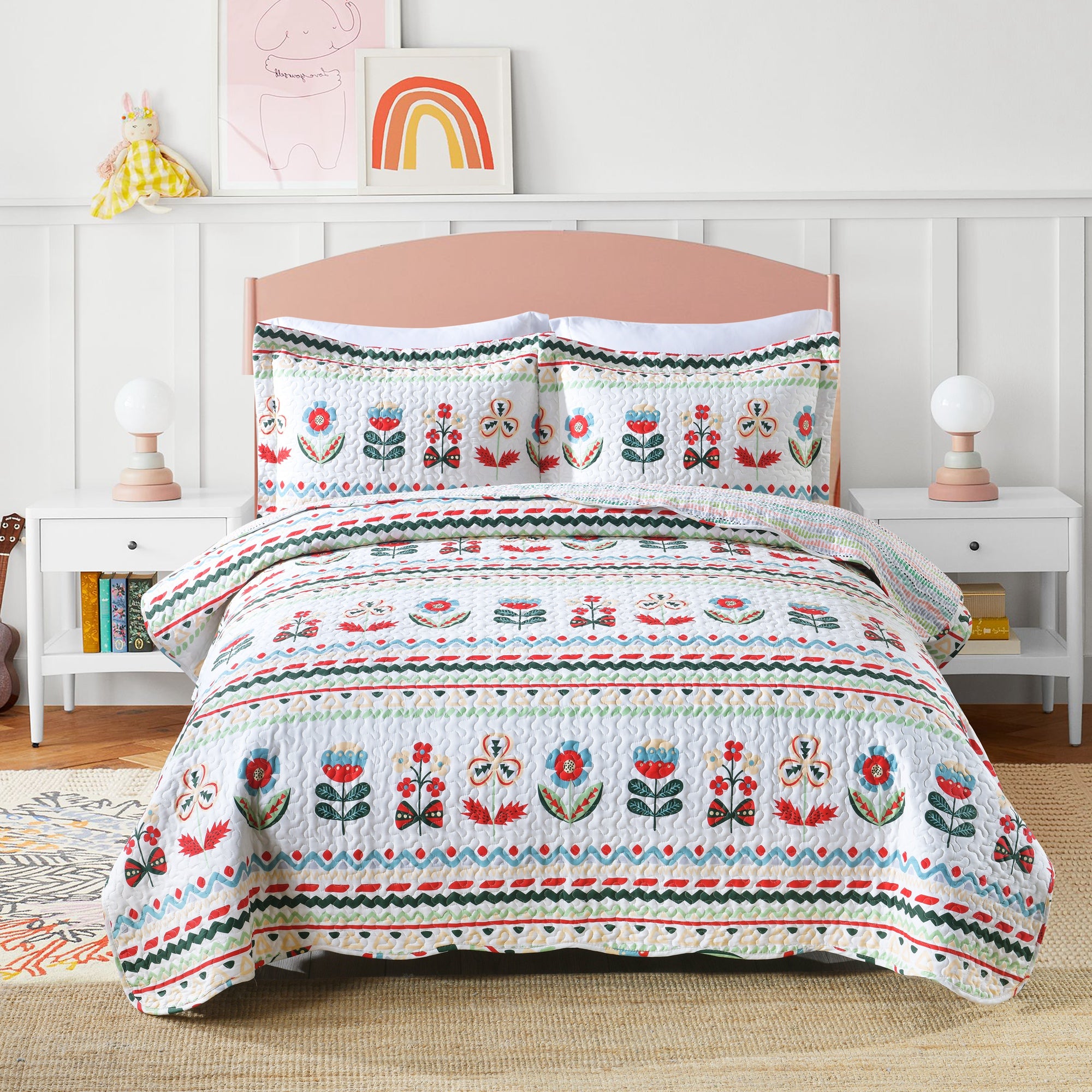 2/3 Piece 100% Cotton Kids Quilt Set – Lightweight Floral Bedspread LiTa