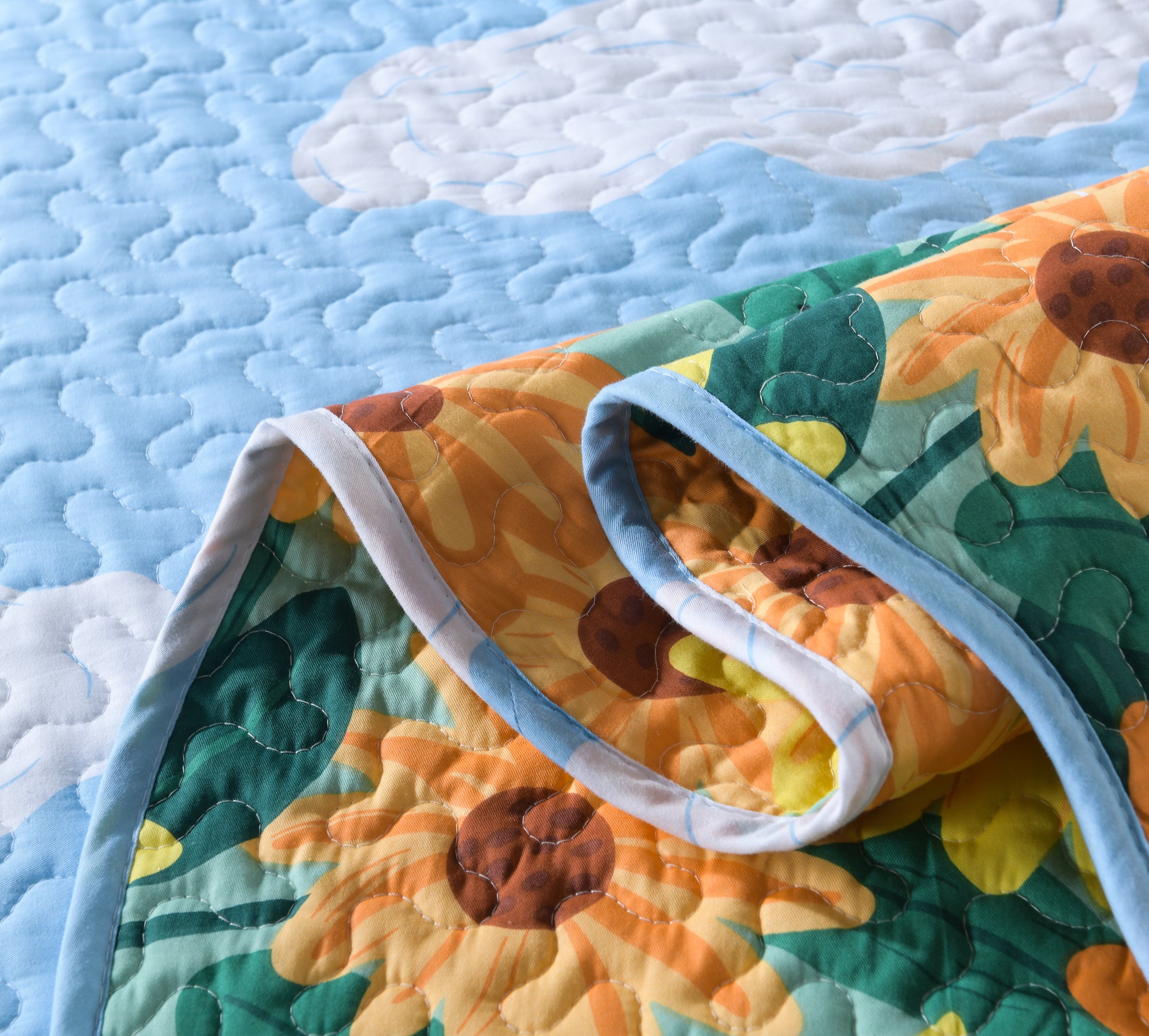 3 Piece Kids Sunflower Quilt Set – 100% Cotton Lightweight Floral Bedspread for Girls Teens