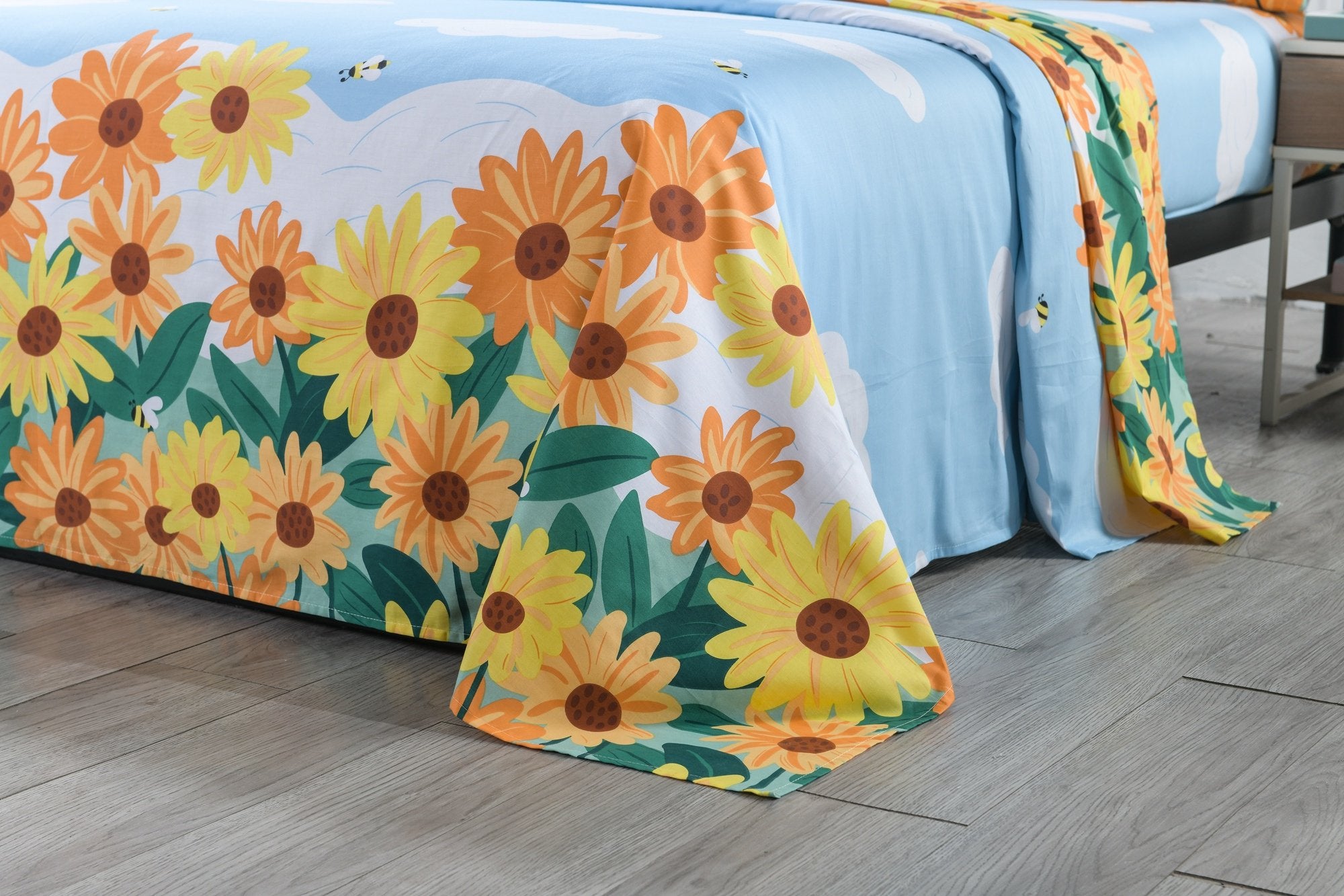 3/4 Piece Kids 100% Cotton Sunflower Bed Sheet Set for Boys Girls Teens