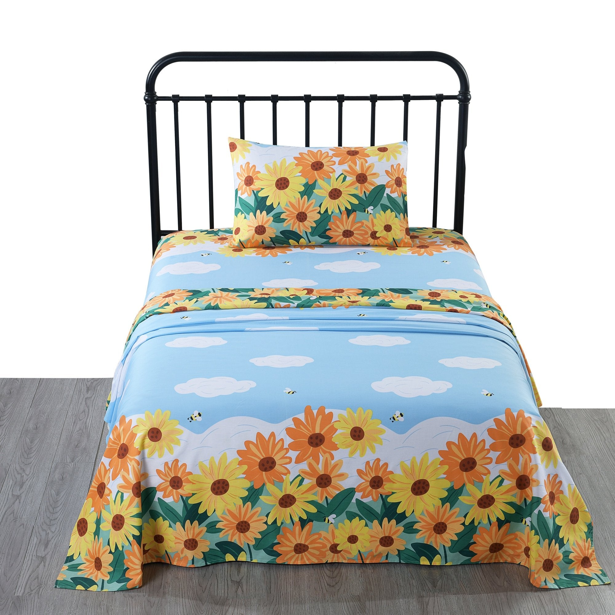 3/4 Piece Kids 100% Cotton Sunflower Bed Sheet Set for Boys Girls Teens