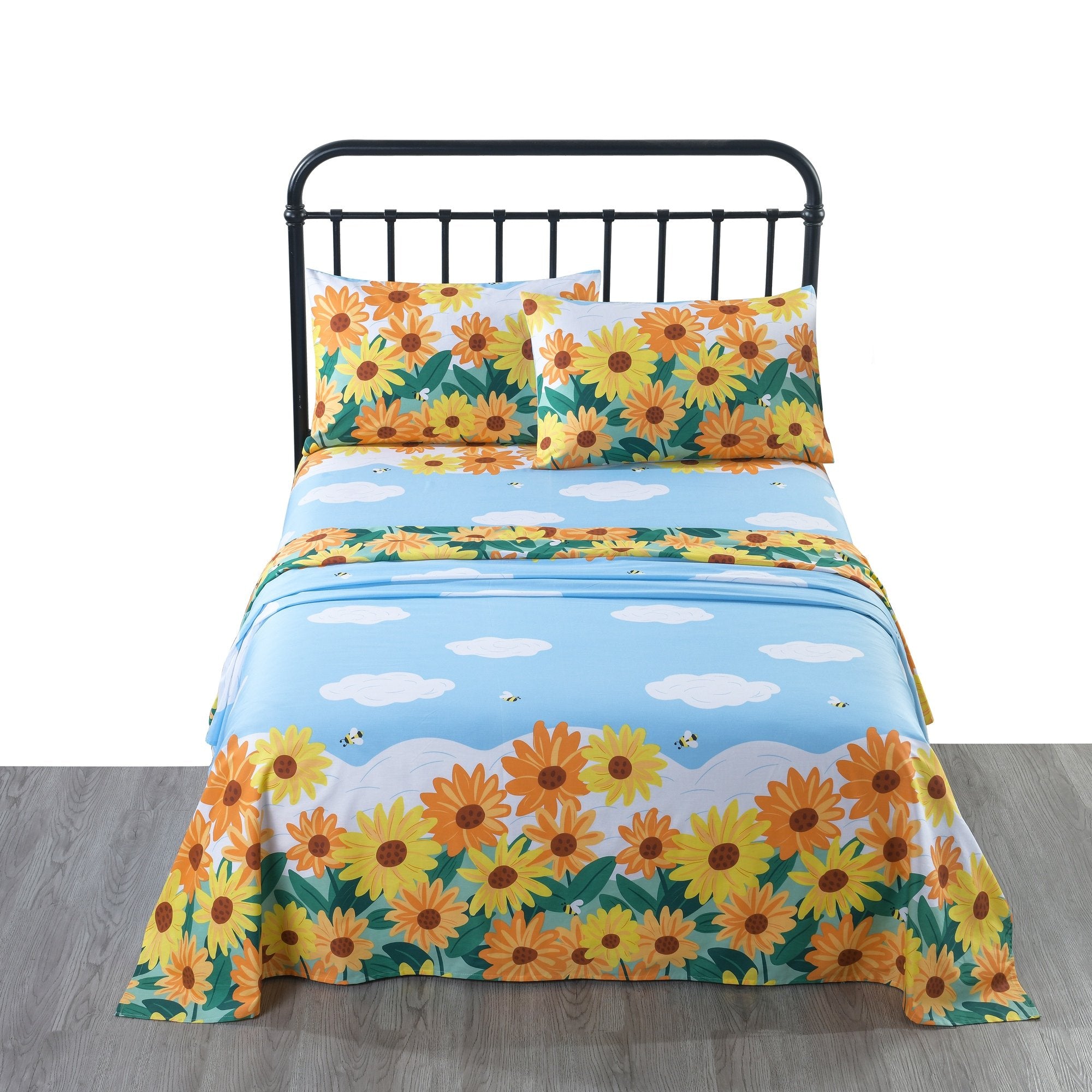 3/4 Piece Kids 100% Cotton Sunflower Bed Sheet Set for Boys Girls Teens