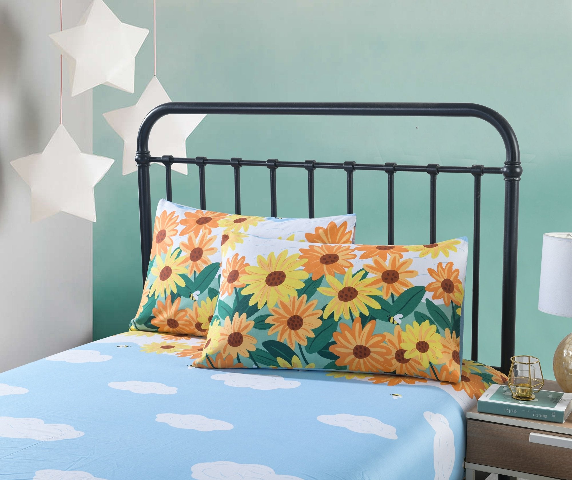3/4 Piece Kids 100% Cotton Sunflower Bed Sheet Set for Boys Girls Teens