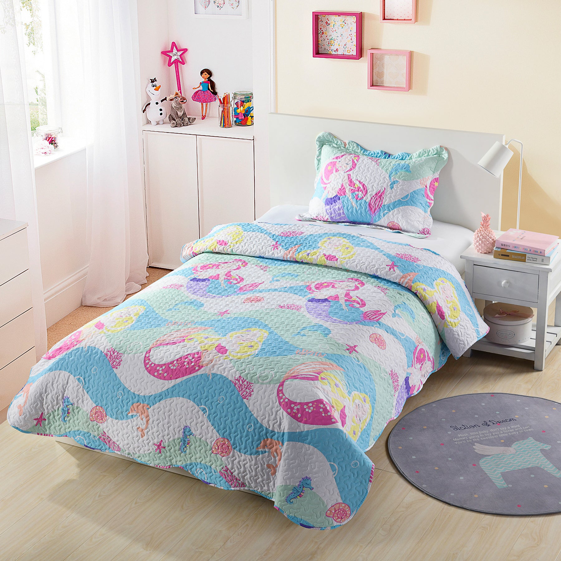 2/3Pcs Mermaid Kids Quilt Set Bedspread Coverlet Set A94