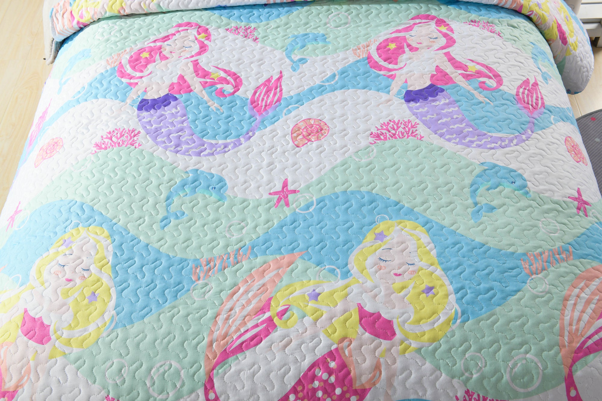 2/3Pcs Mermaid Kids Quilt Set Bedspread Coverlet Set A94